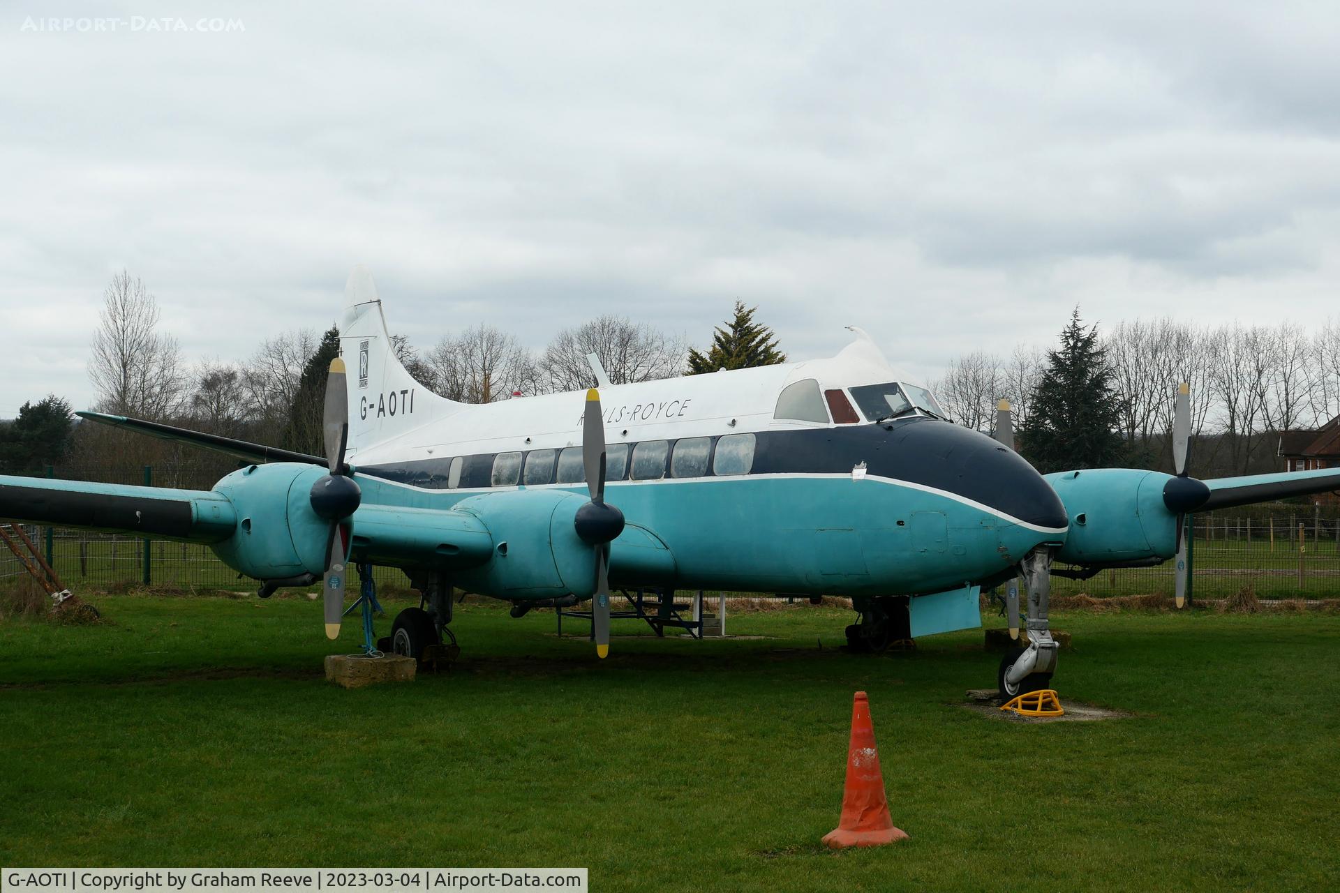 G-AOTI, 1956 De Havilland DH-114 Heron 2D C/N 14107, On display at the De Havilland Museum, London Colney.