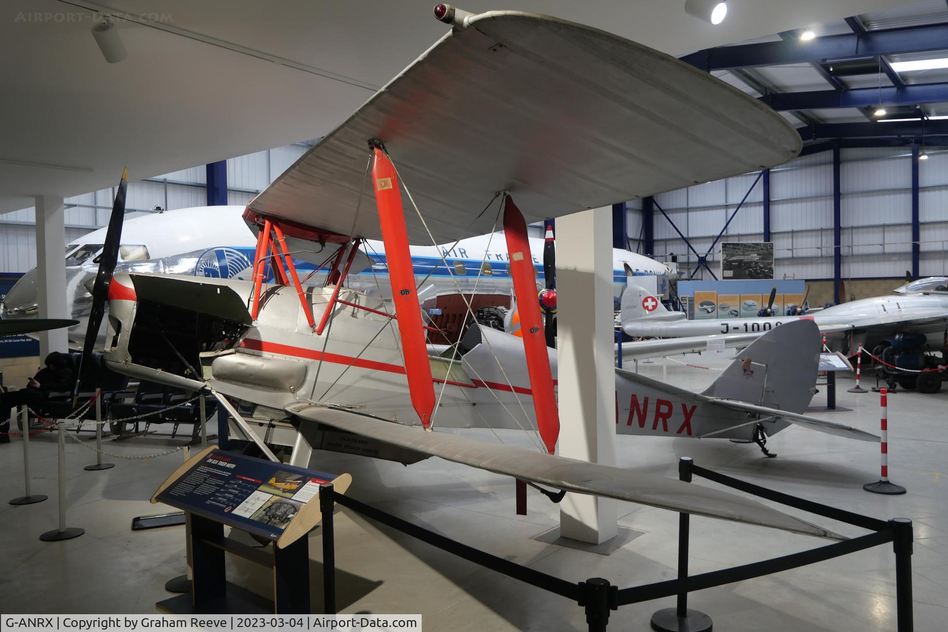 G-ANRX, De Havilland DH-82A Tiger Moth II C/N 3863, On display at the De Havilland Museum, London Colney.