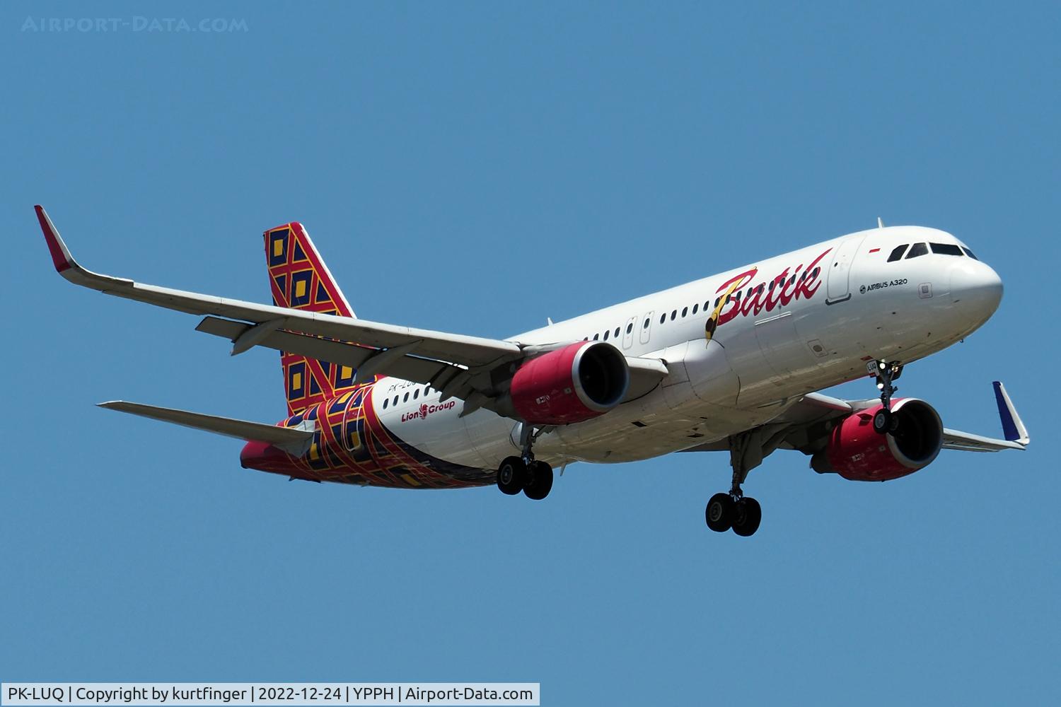 PK-LUQ, 2017 Airbus A320-214 C/N 7609, Airbus A320-214 cn 7609. Batik Air PK-LUQ final rwy 21 YPPH 24 December 2022