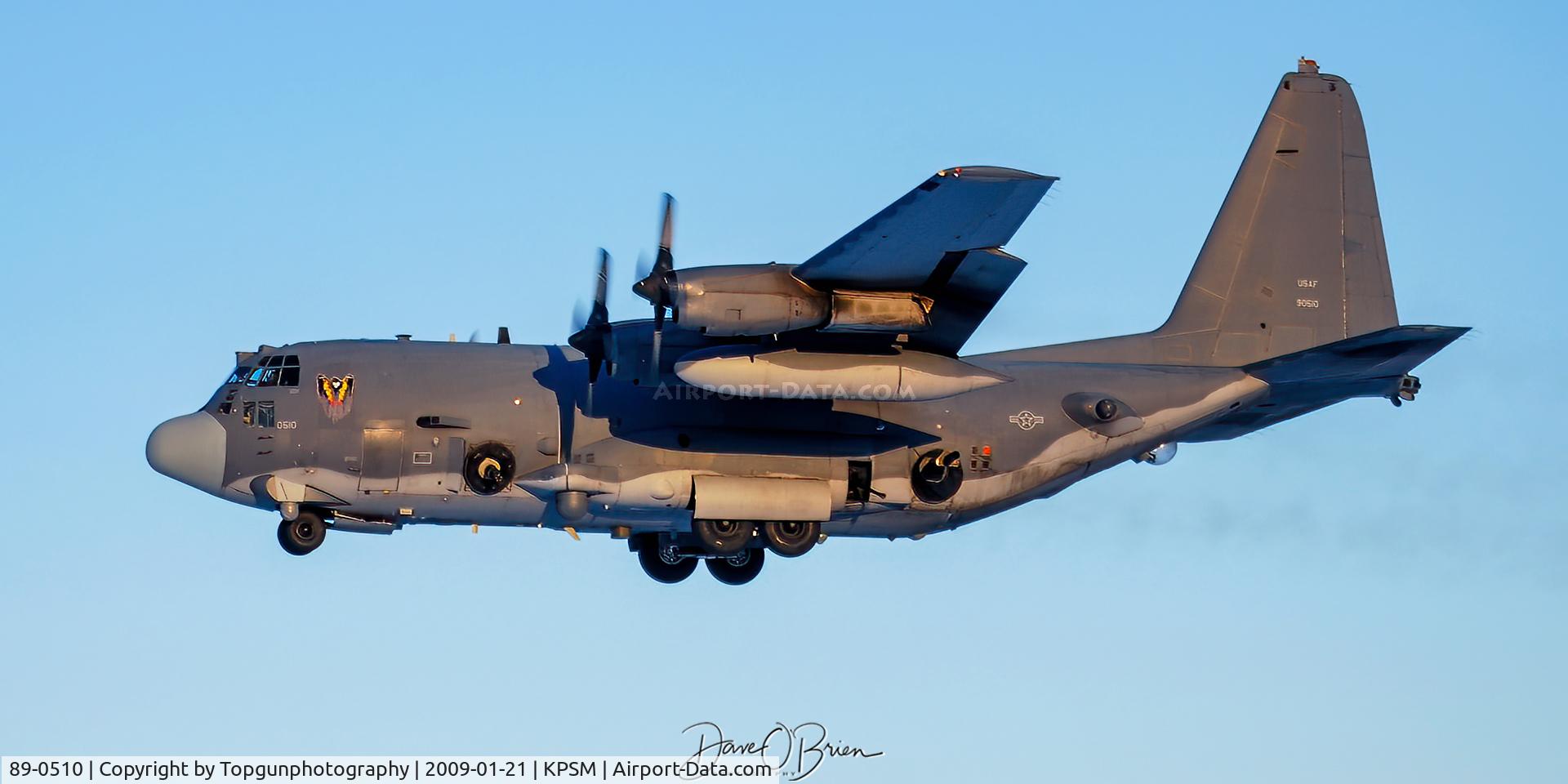 89-0510, 1989 Lockheed AC-130U Spooky II C/N 382-5229, REACH221 coming in on RW34