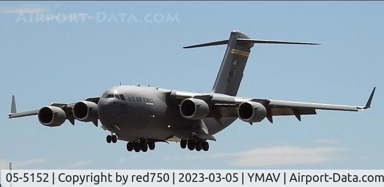 05-5152, 2005 Boeing C-17A Globemaster III C/N F-159/P-152, Globemaster at Avalon Air Show. Still from a video.