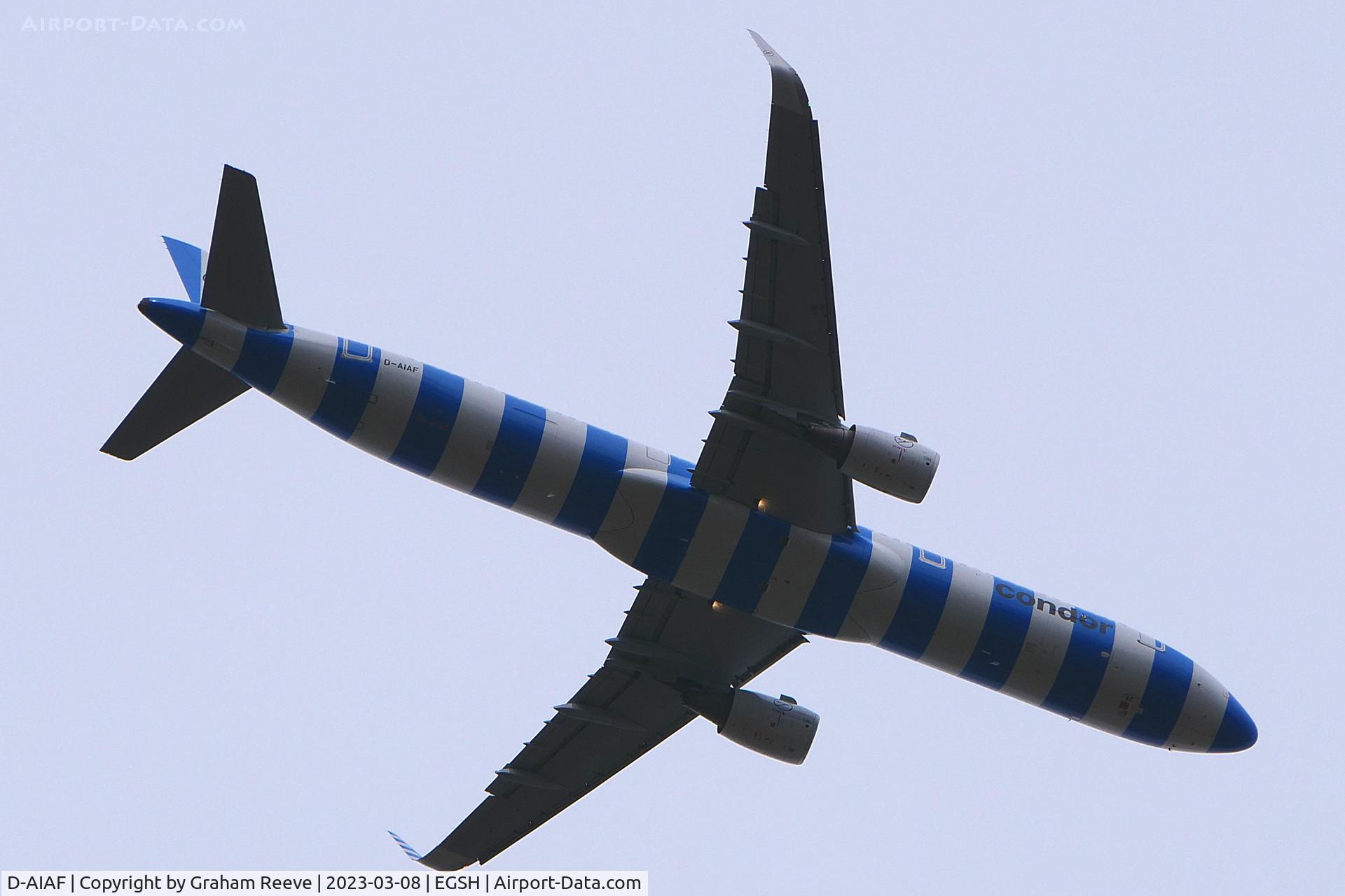 D-AIAF, 2015 Airbus A321-211 C/N 6459, Departing from Norwich.