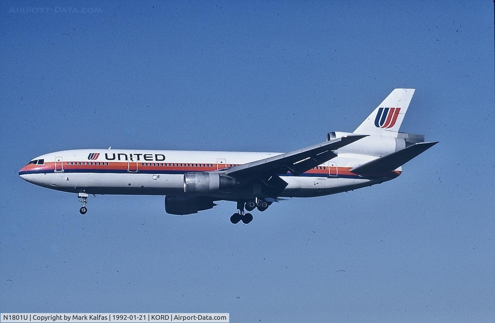 N1801U, 1971 McDonnell Douglas MD-10-10F C/N 46600, United DC-10, N1801U on approach at ORD
