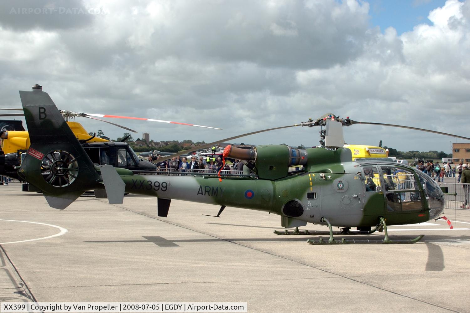 XX399, 1975 Westland SA-341B Gazelle AH1 C/N 1321, Army Air Corps Aérospatiale Gazelle AH.1 at RNAS Yeovilton Air Day 2008