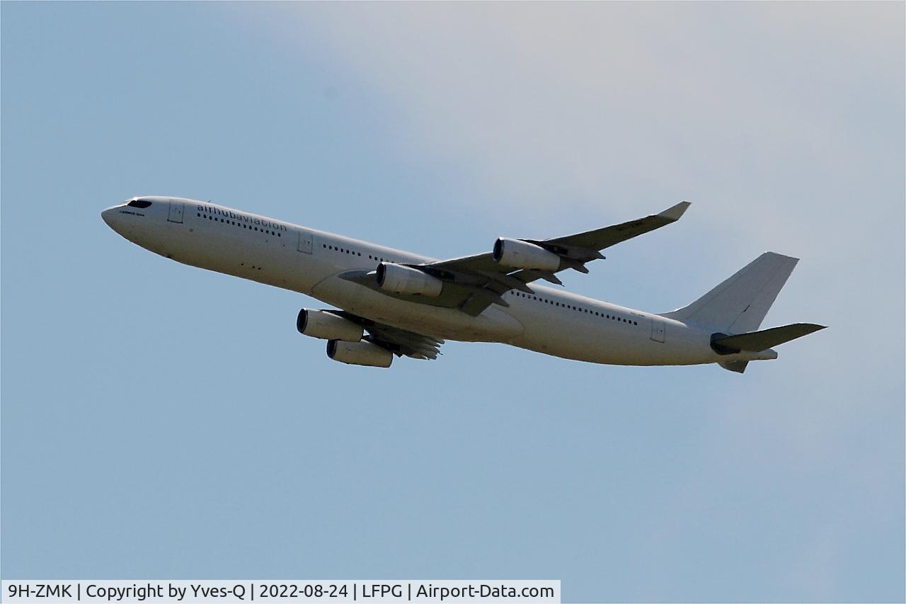 9H-ZMK, 2005 Airbus A340-313X C/N 668, Airbus 340-313X, Climbing rwy 08L, Roissy Charles De Gaulle airport (LFPG-CDG)