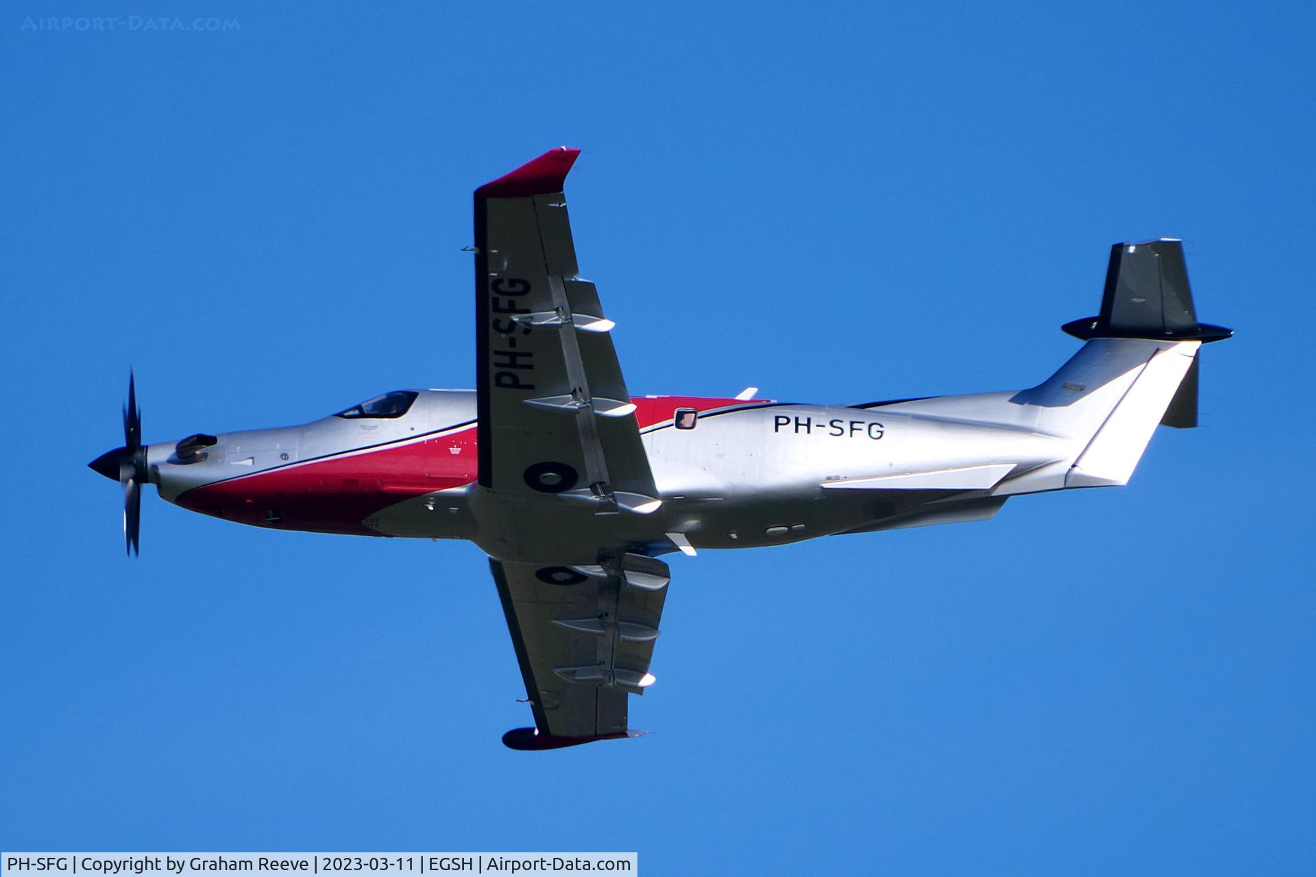 PH-SFG, Pilatus PC-12 NGX C/N 2107, Departing from Norwich.