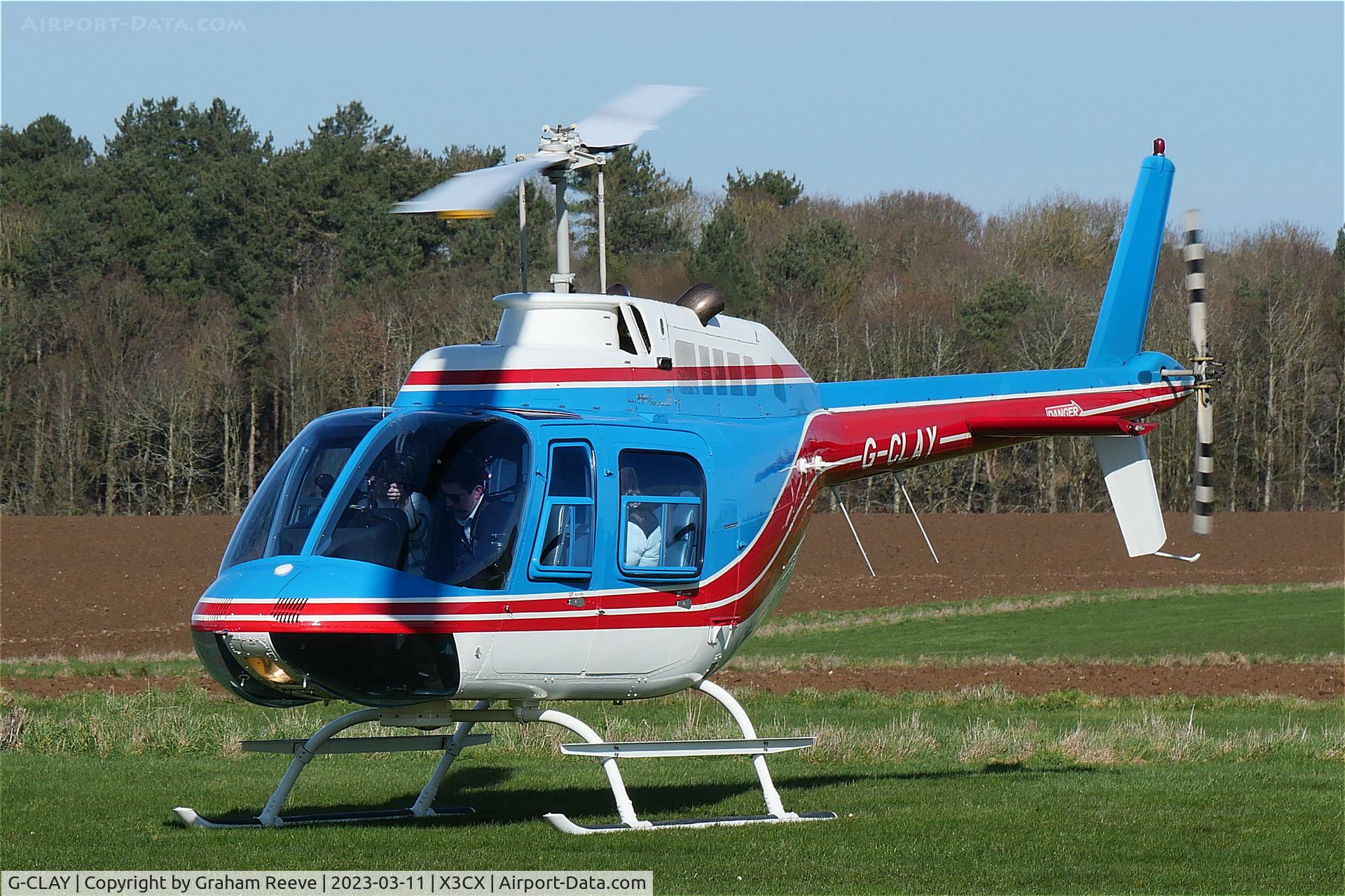 G-CLAY, 1996 Bell 206B JetRanger III C/N 4409, Just landed at Northrepps.