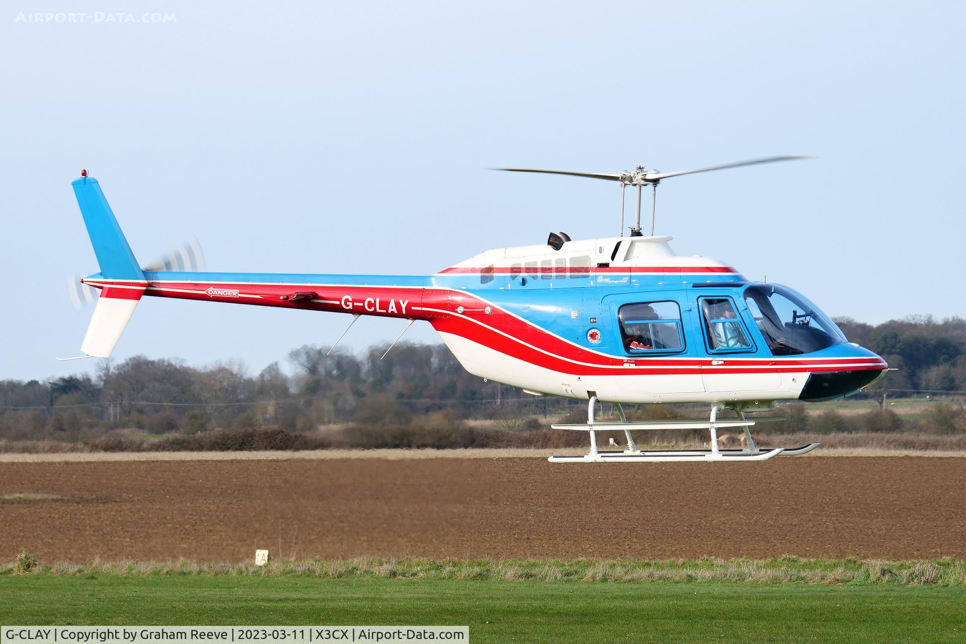 G-CLAY, 1996 Bell 206B JetRanger III C/N 4409, Departing from Northrepps.