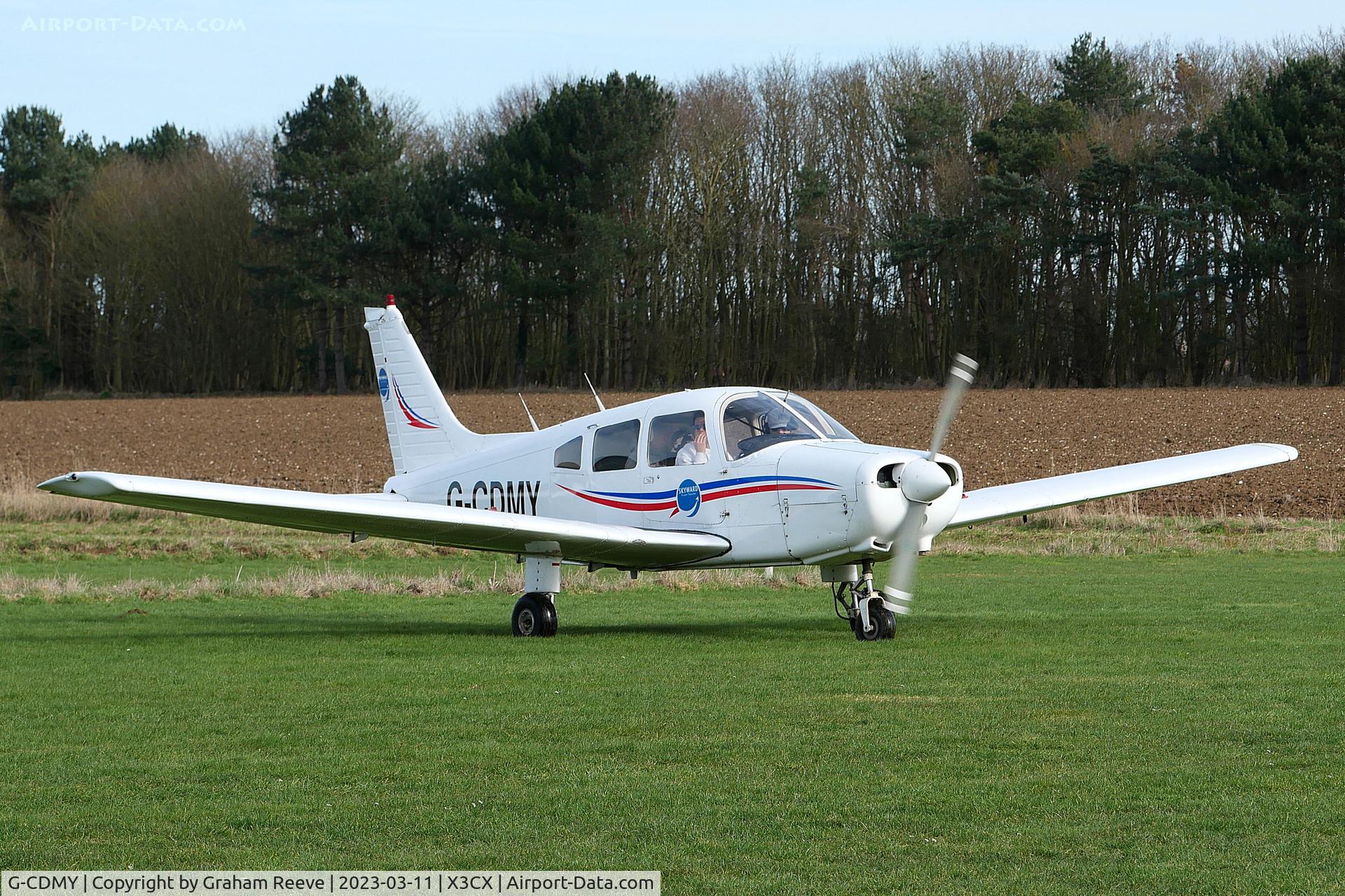 G-CDMY, 1979 Piper PA-28-161 Cherokee Warrior II C/N 28-7916007, Just landed at Northrepps.