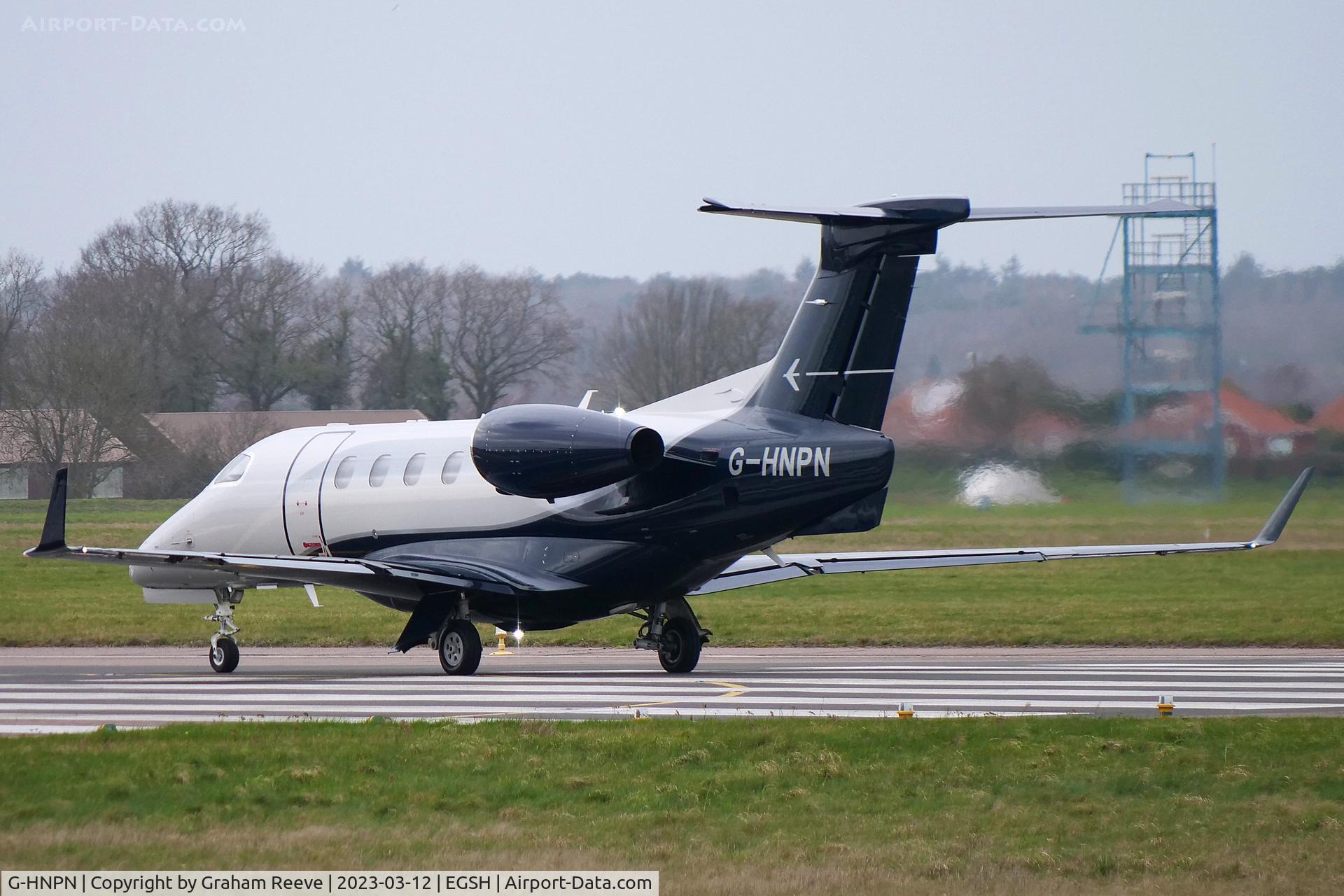 G-HNPN, 2015 Embraer EMB-505 Phenom 300 C/N 50500276, Departing from Norwich.