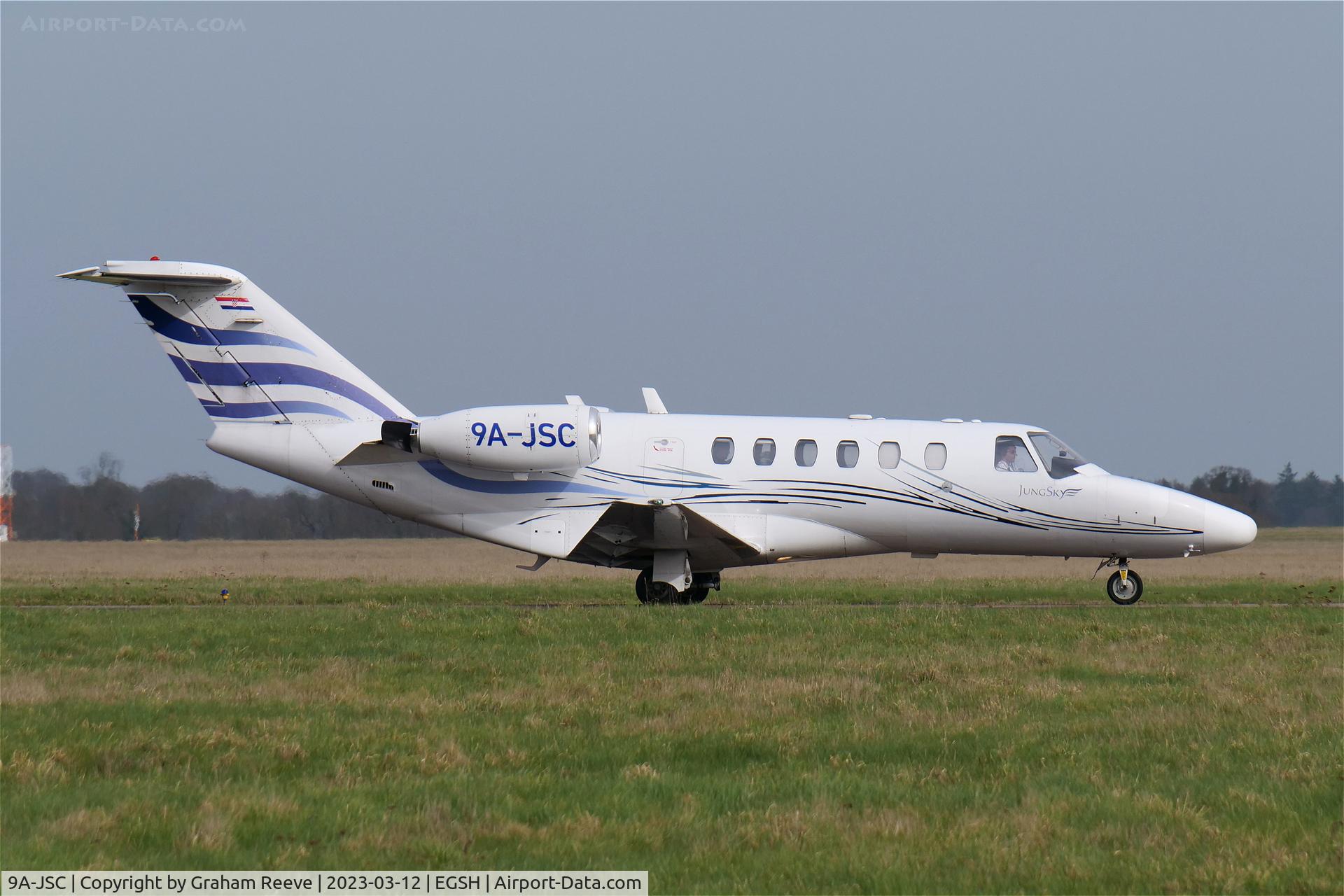 9A-JSC, 2001 Cessna 525A CitationJet CJ2 C/N 525A-0049, Just landed at Norwich.