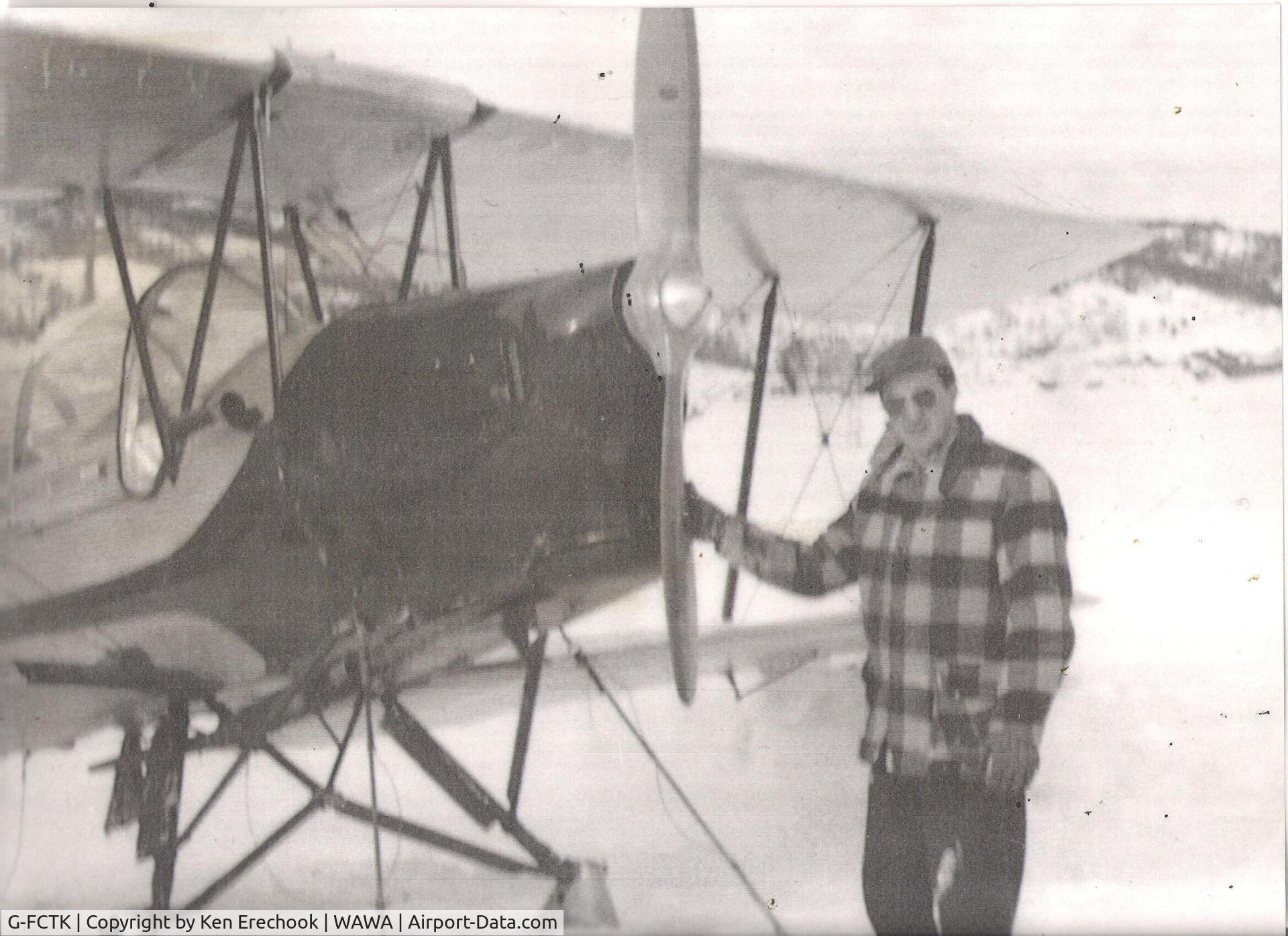 G-FCTK, 1941 De Havilland Canada DH-82C Tiger Moth C/N DHC883, Wawa Lake Ontario Canada early 50’s dad about to start the tigermoth