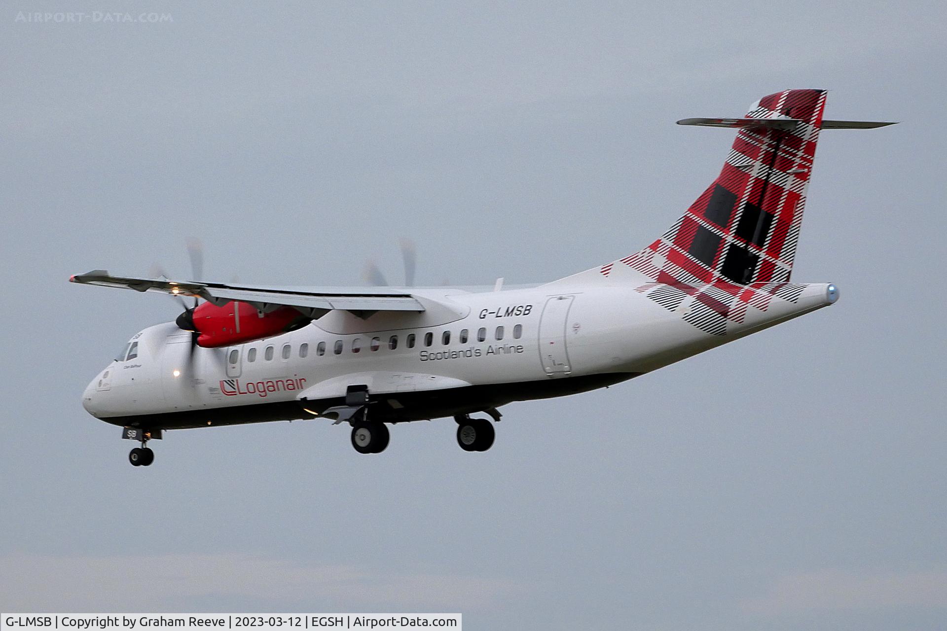 G-LMSB, 2013 ATR 42-600 C/N 1004, Landing at Norwich.