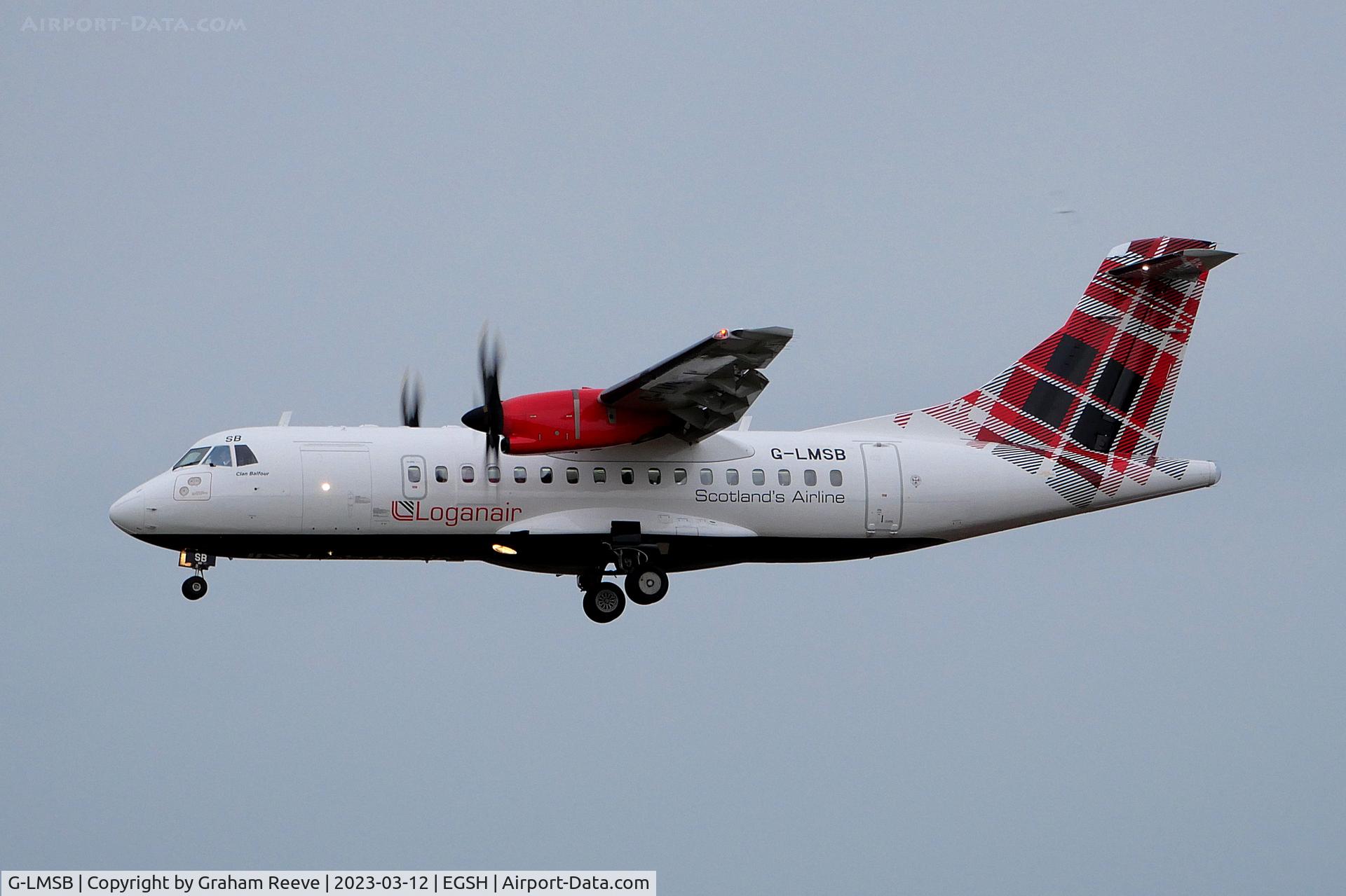 G-LMSB, 2013 ATR 42-600 C/N 1004, Landing at Norwich.