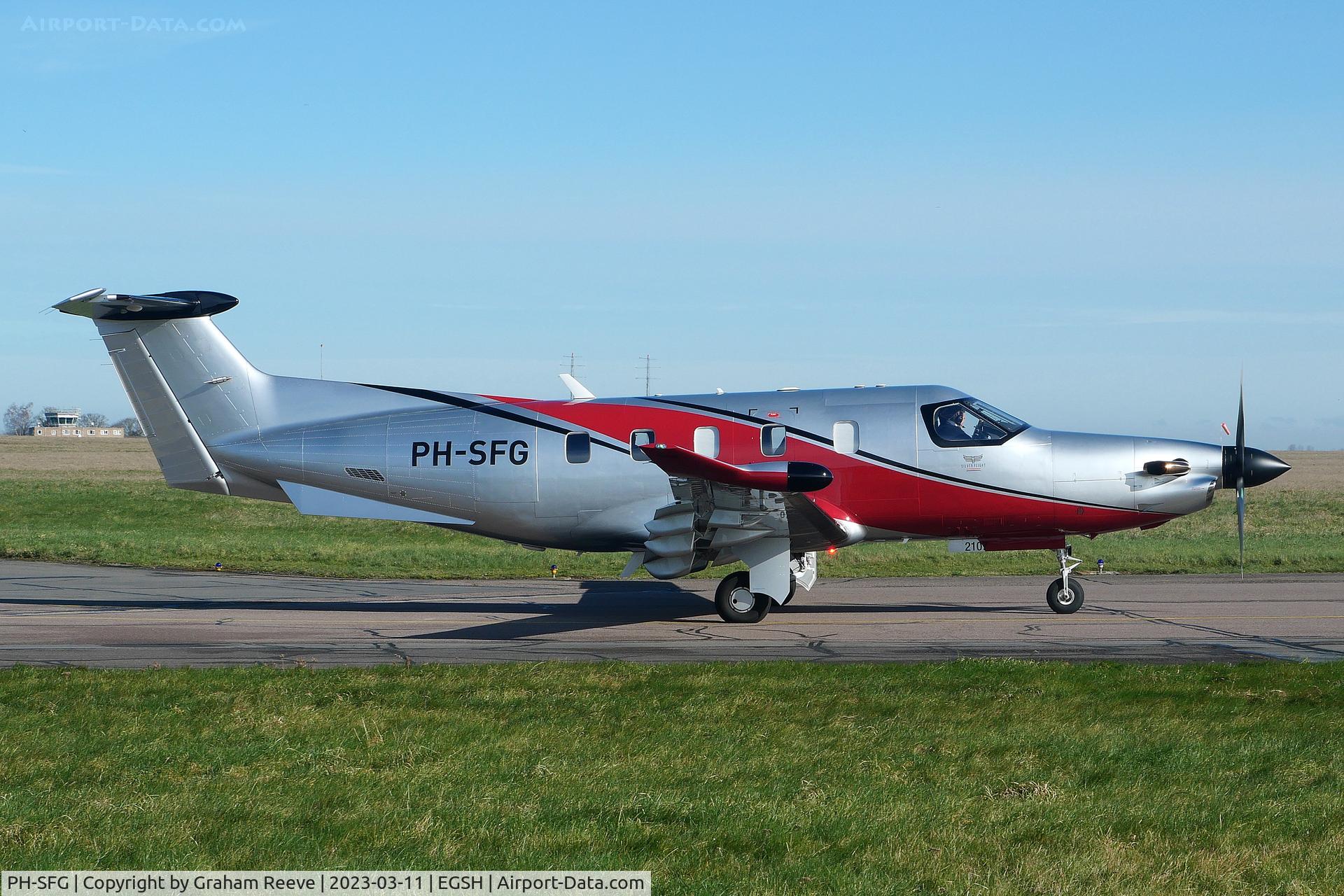 PH-SFG, Pilatus PC-12 NGX C/N 2107, Departing from Norwich.