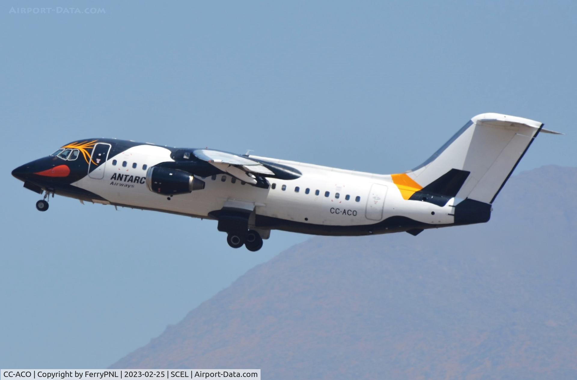 CC-ACO, 1987 British Aerospace BAe.146-200 C/N E2094, Aerovias DAP BAe146 taking-off in Pinguin Antartic Airways colours