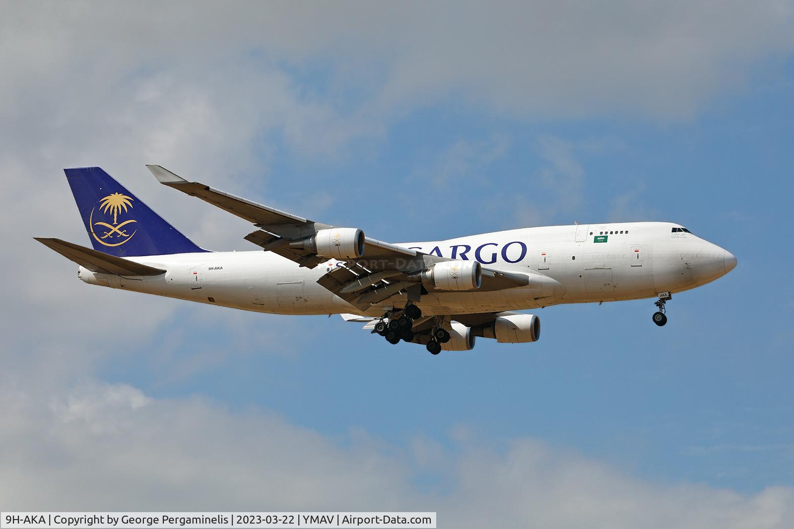9H-AKA, Boeing 747-45E (BDSF) C/N 27899, Short final, runway 18. Delivering F1 cars to Melbourne.