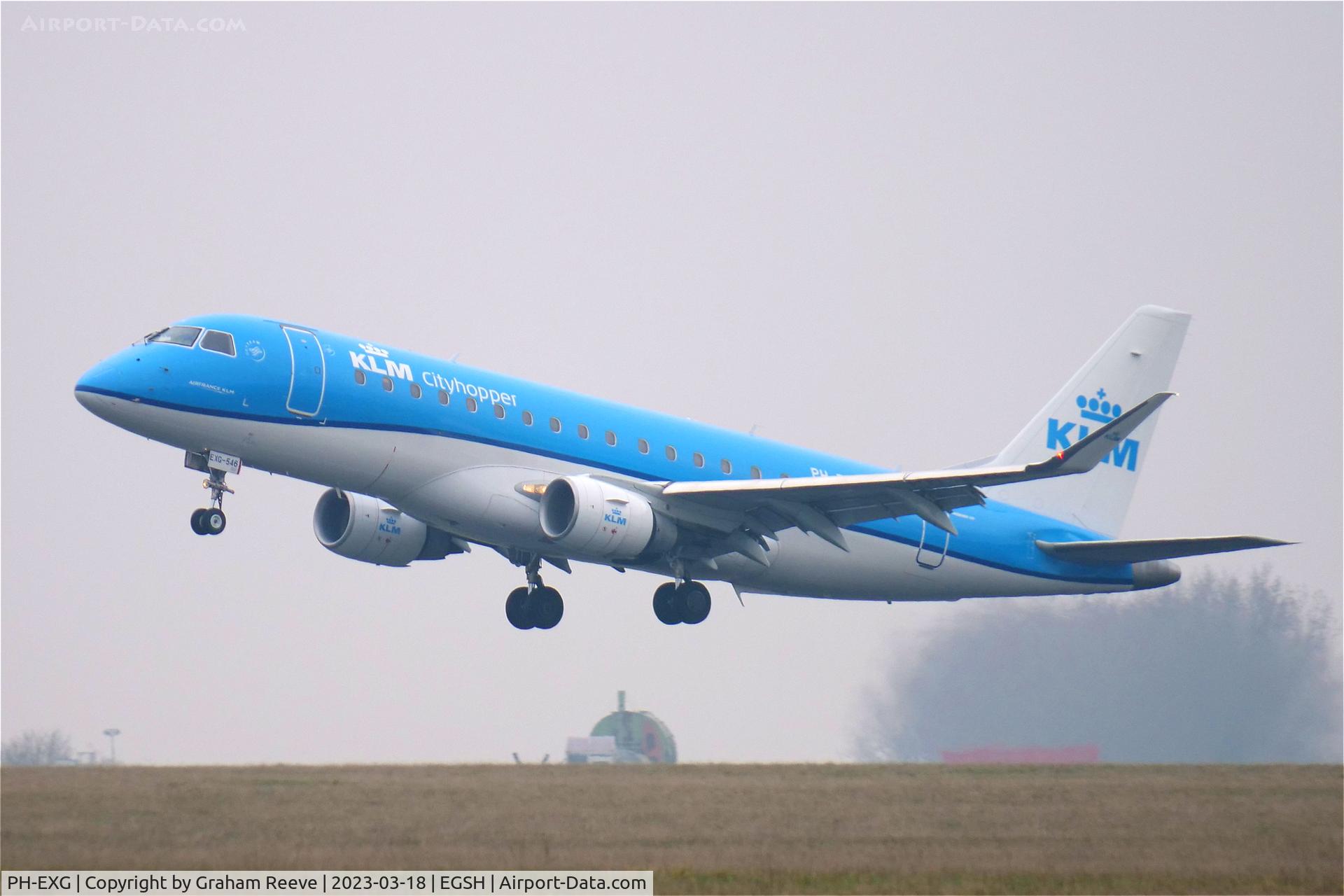 PH-EXG, 2016 Embraer 175STD (ERJ-170-200) C/N 17000546, Departing from Norwich.