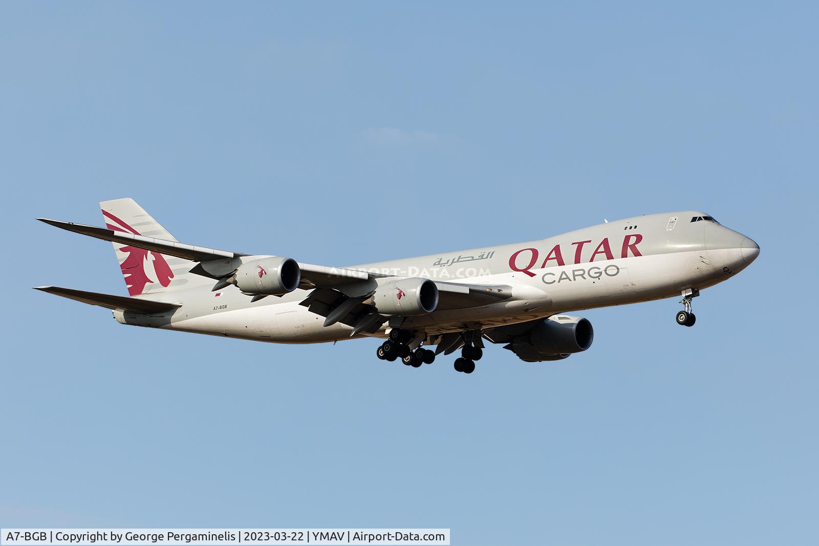 A7-BGB, 2017 Boeing 747-8F C/N 63199, Short final, runway 18. Delivering F1 cars to Melbourne.