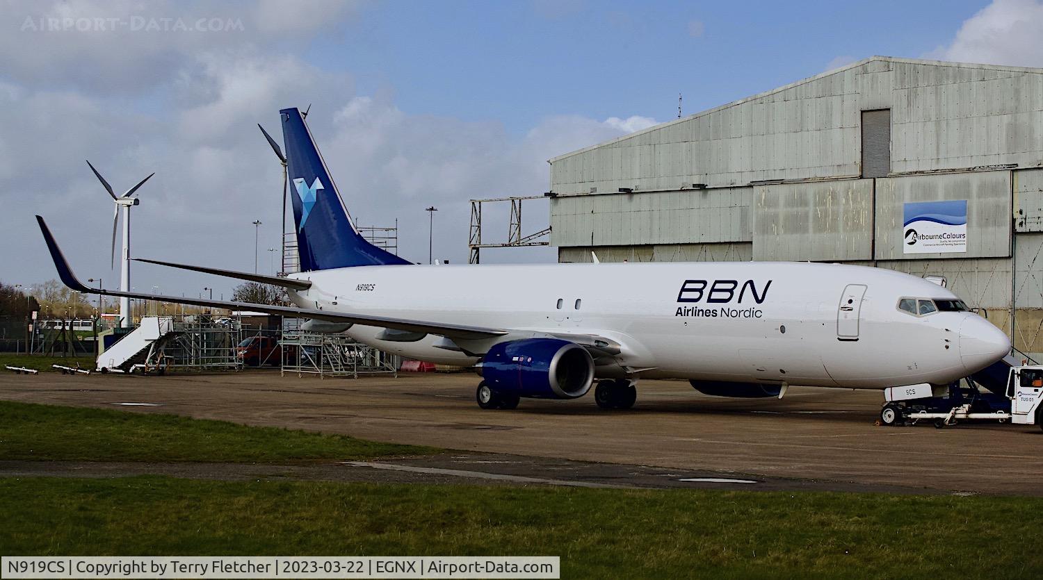 N919CS, 2003 Boeing 737-86J C/N 32919, At East Midlands Airport in Bluebird Nordic scheme