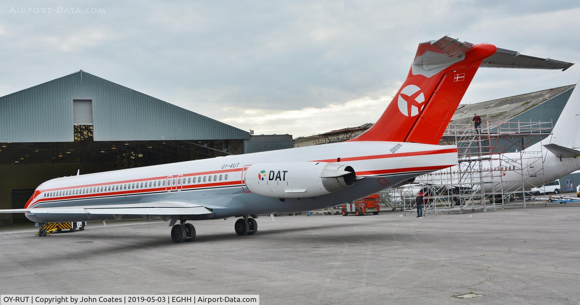 OY-RUT, 1991 McDonnell Douglas MD-82 (DC-9-82) C/N 49902, Exiting paintshop after repaint