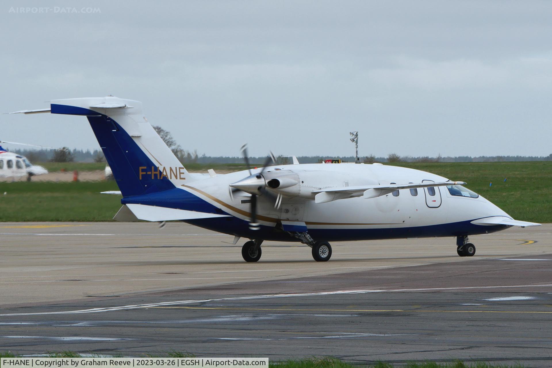 F-HANE, 2009 Piaggio P-180 Avanti II C/N 1177, Just landed at Norwich.