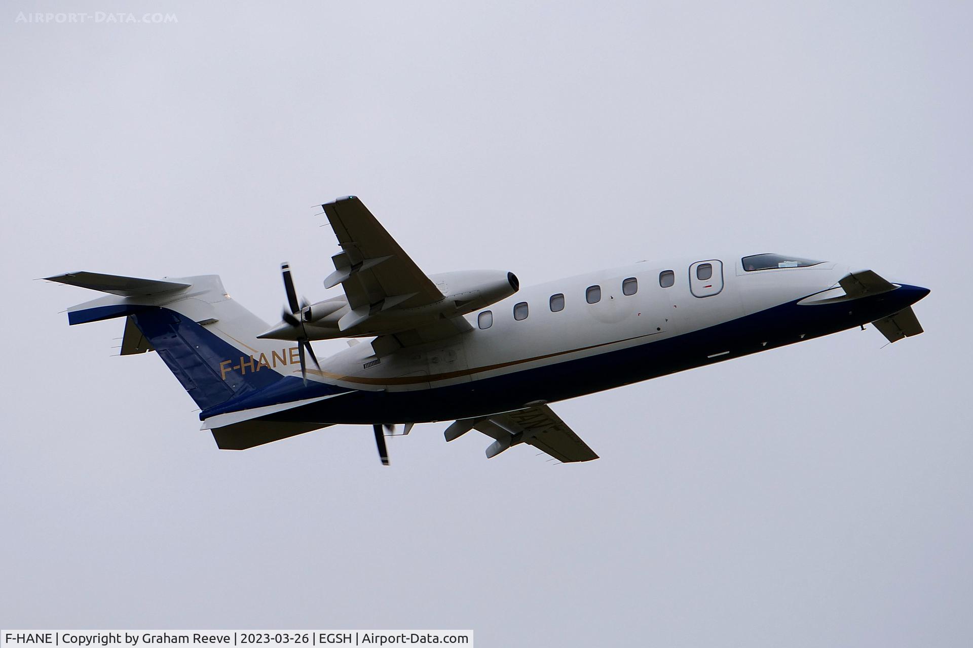 F-HANE, 2009 Piaggio P-180 Avanti II C/N 1177, Departing from Norwich.
