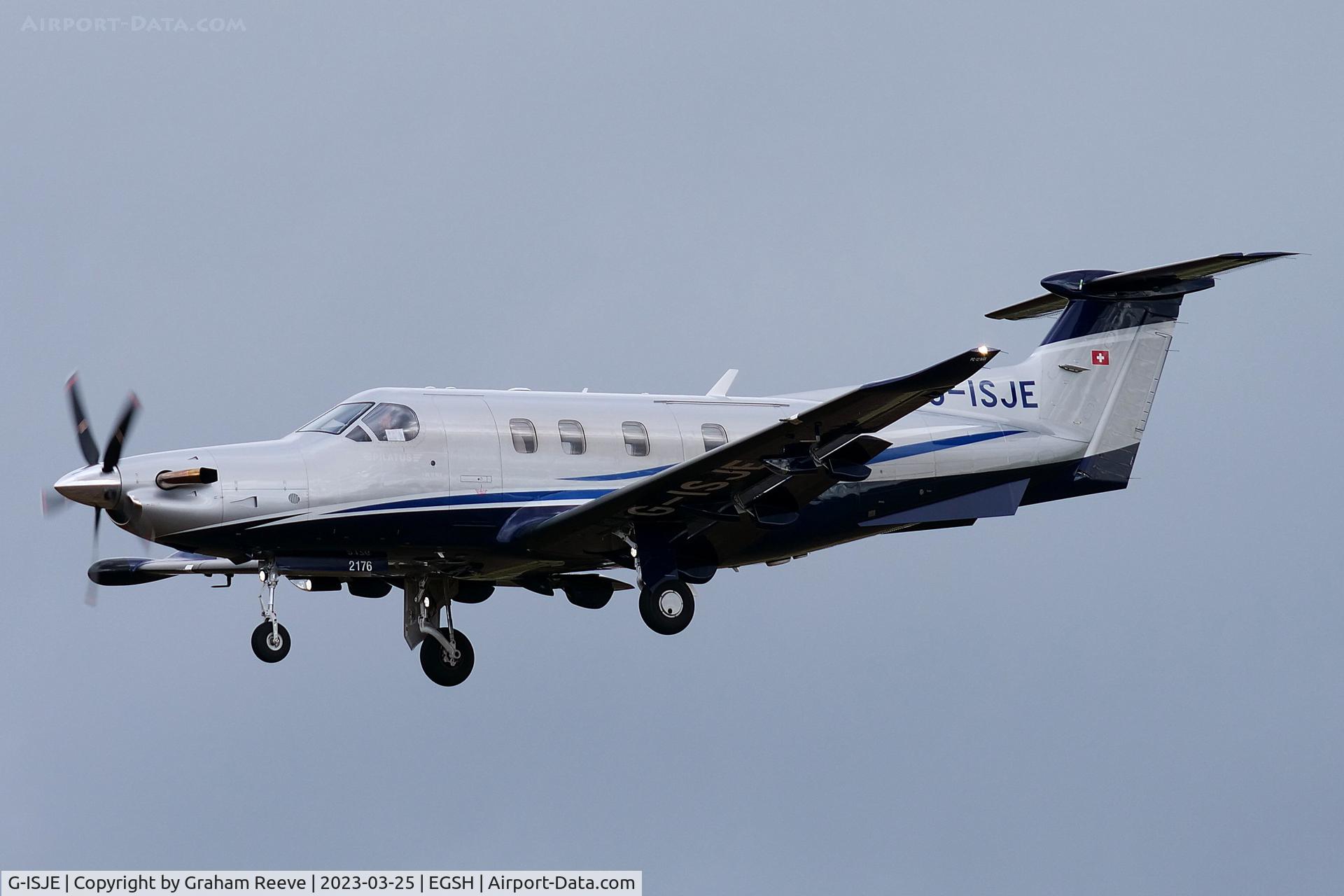 G-ISJE, 2022 Pilatus PC-12/47E C/N 2176, Landing at Norwich.