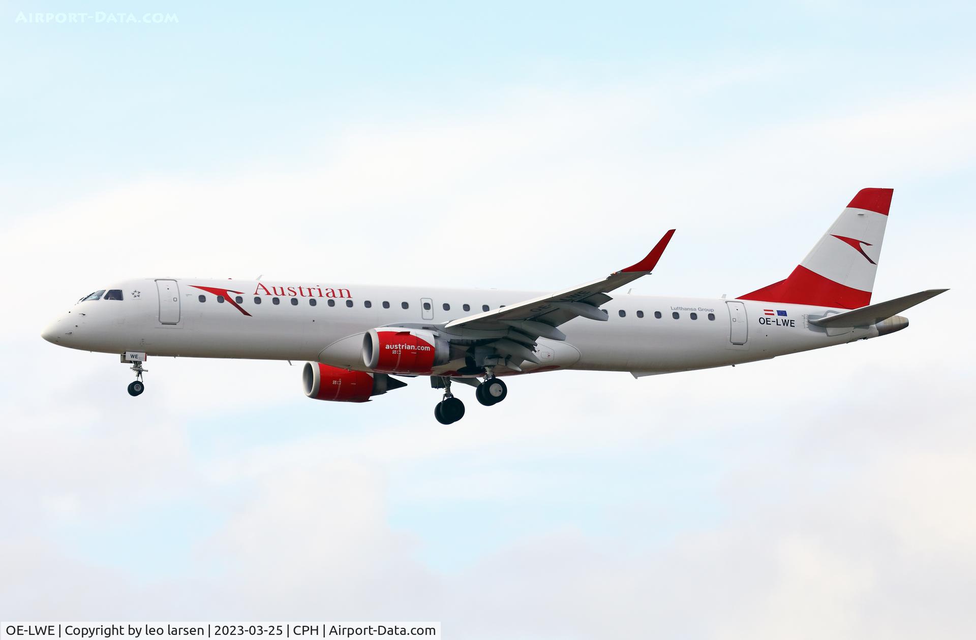 OE-LWE, 2012 Embraer 195LR (ERJ-190-200LR) C/N 19000553, Copenhagen 25.3.2023
