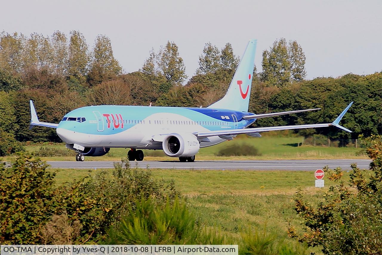 OO-TMA, 2018 Boeing 737-8 MAX C/N 44590, Boeing 737-8 MAX, Ready to take off rwy 25L, Brest-Bretagne airport (LFRB-BES)