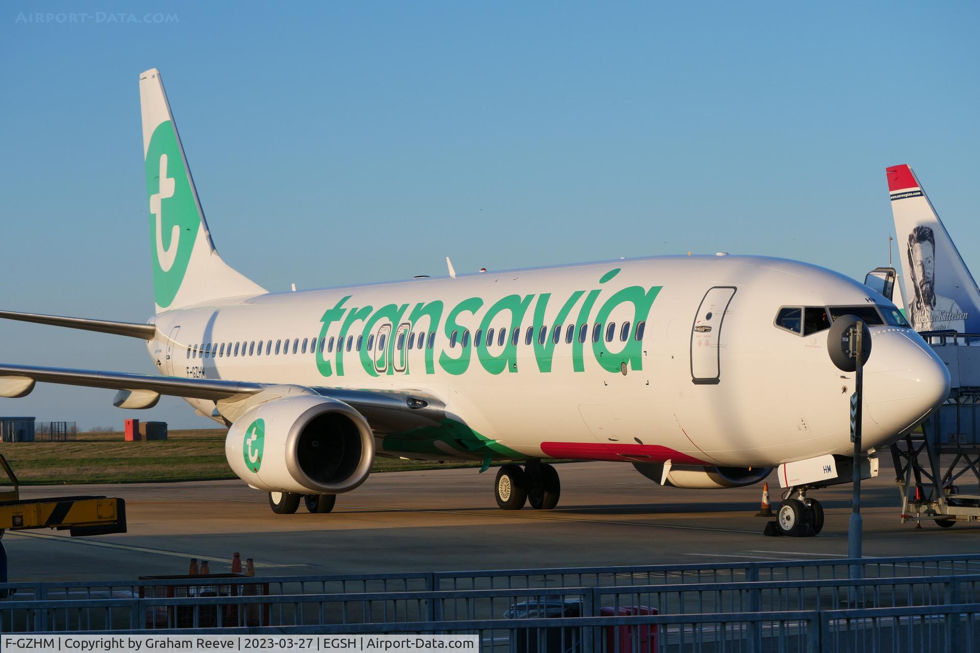F-GZHM, 2014 Boeing 737-8K2 C/N 37792, Parked on stand 5 at Norwich.