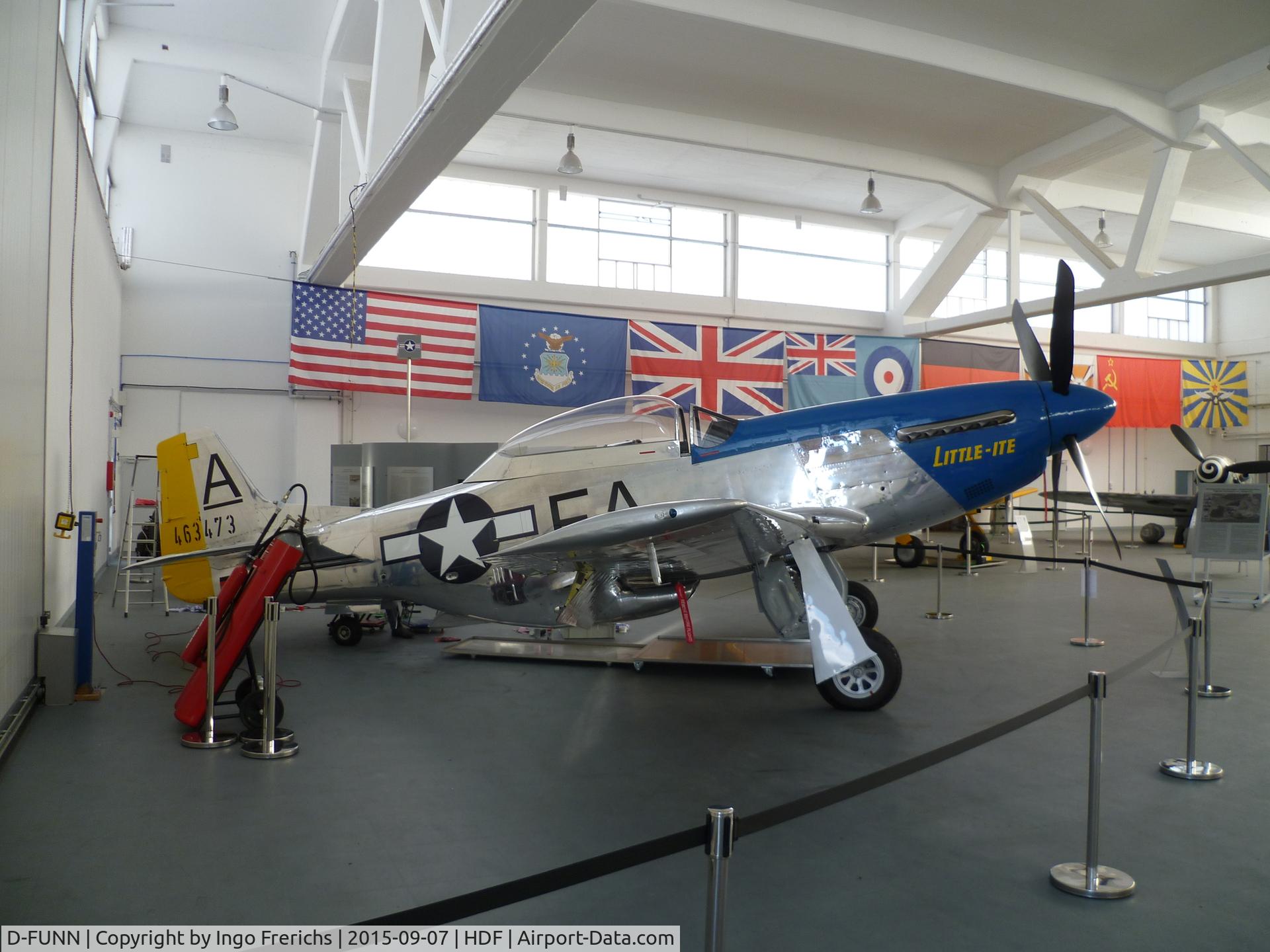 D-FUNN, 1944 North American TF-51D Mustang C/N 122-31199, Photographed in Hangar 10 Museum at Heringsdorf Airport (HDF) / Usedom Island / Germany.