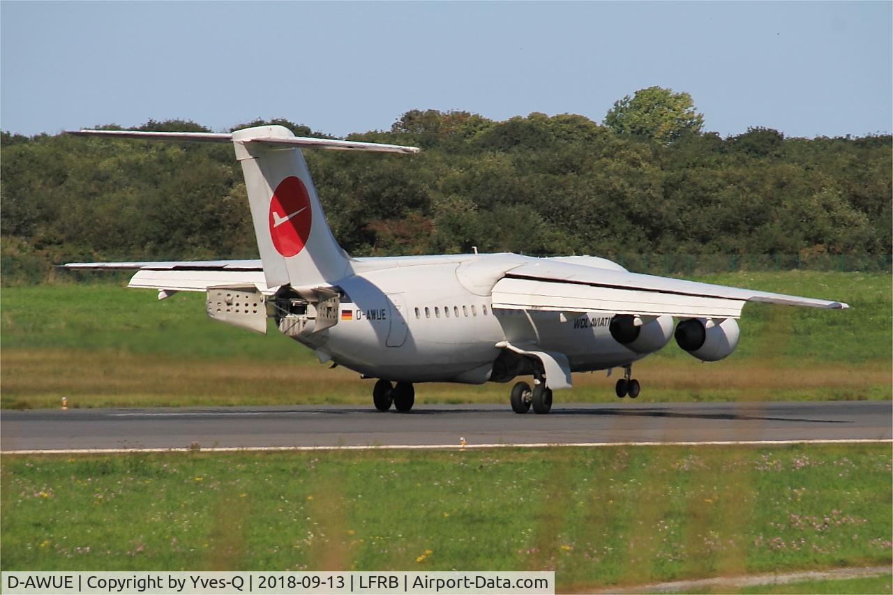D-AWUE, 1986 British Aerospace BAe.146-200 C/N E2050, British Aerospace BAe.146-200, Touchdown rwy 07R, Brest-Bretagne airport (LFRB-BES)