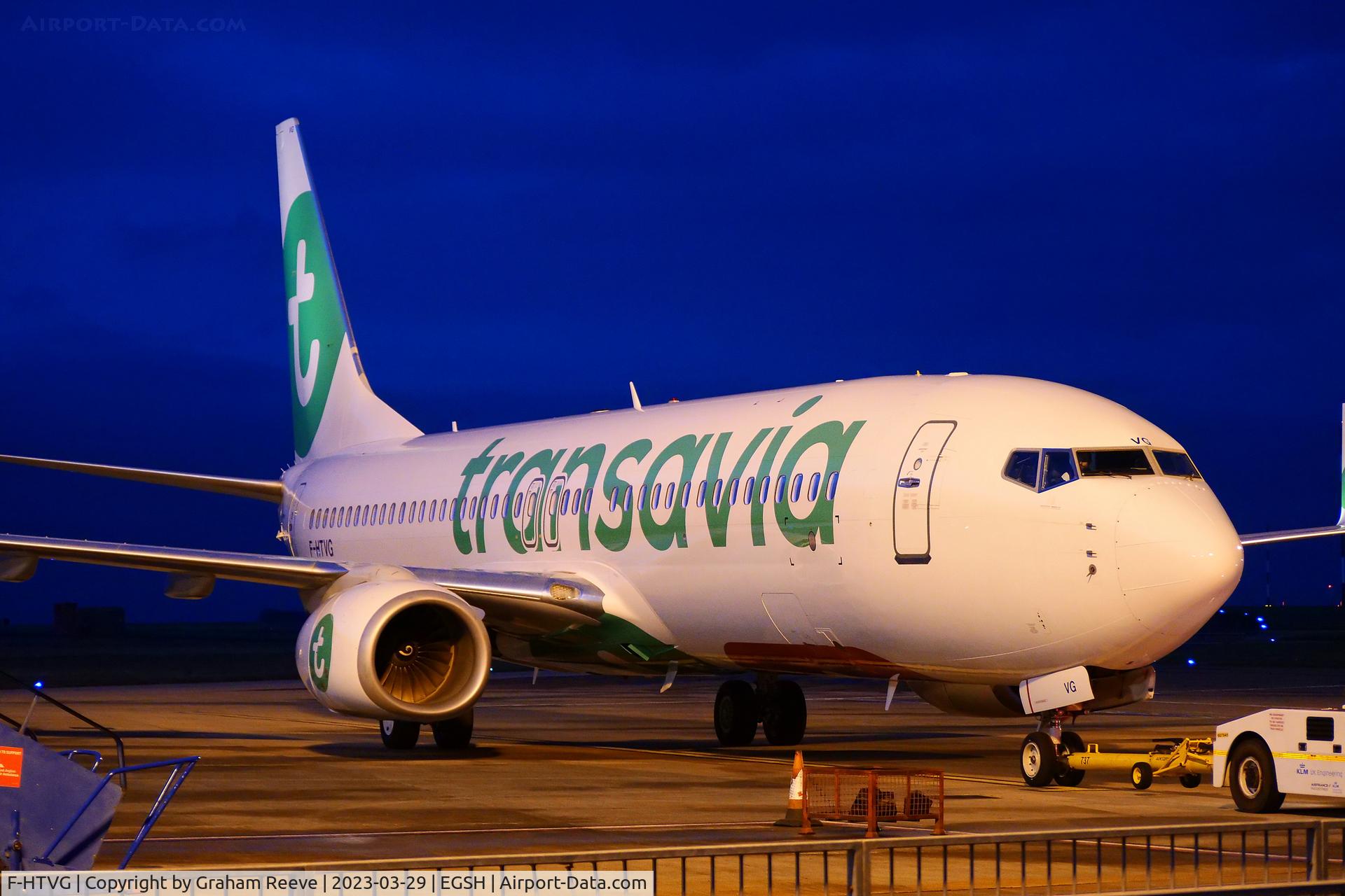 F-HTVG, 2017 Boeing 737-8K2 C/N 62156, Under tow at Norwich.
