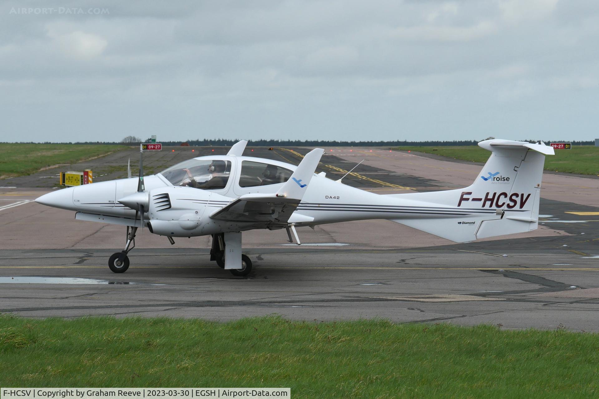 F-HCSV, 2008 Diamond DA-42 Twin Star C/N 42.371, Just landed at Norwich.