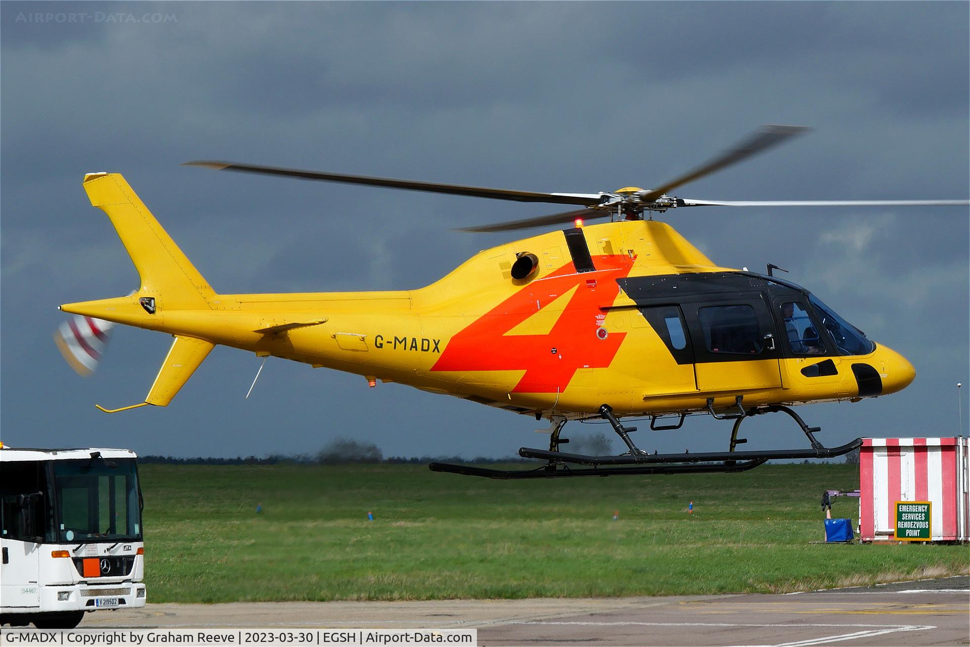 G-MADX, 2018 AgustaWestland AW-119 MKII Koala Koala C/N 14957, Departing from Norwich.