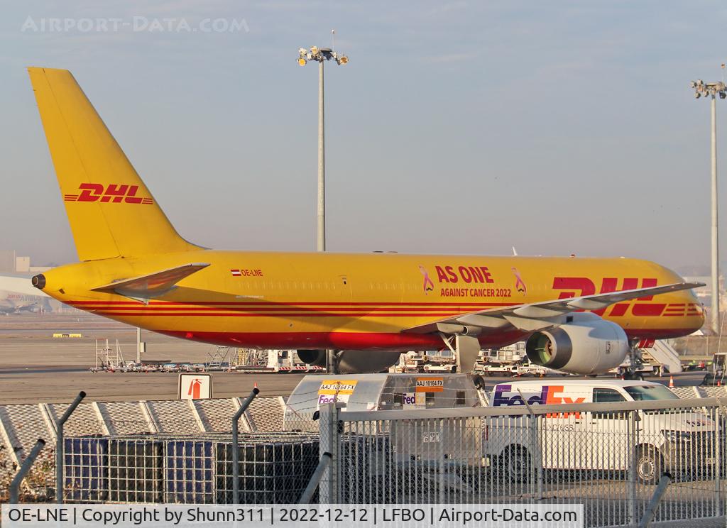 OE-LNE, 1998 Boeing 757-23N C/N 27976, Parked at the Cargo apron... Additional 'AS ONE / Angainst Cancer 2022