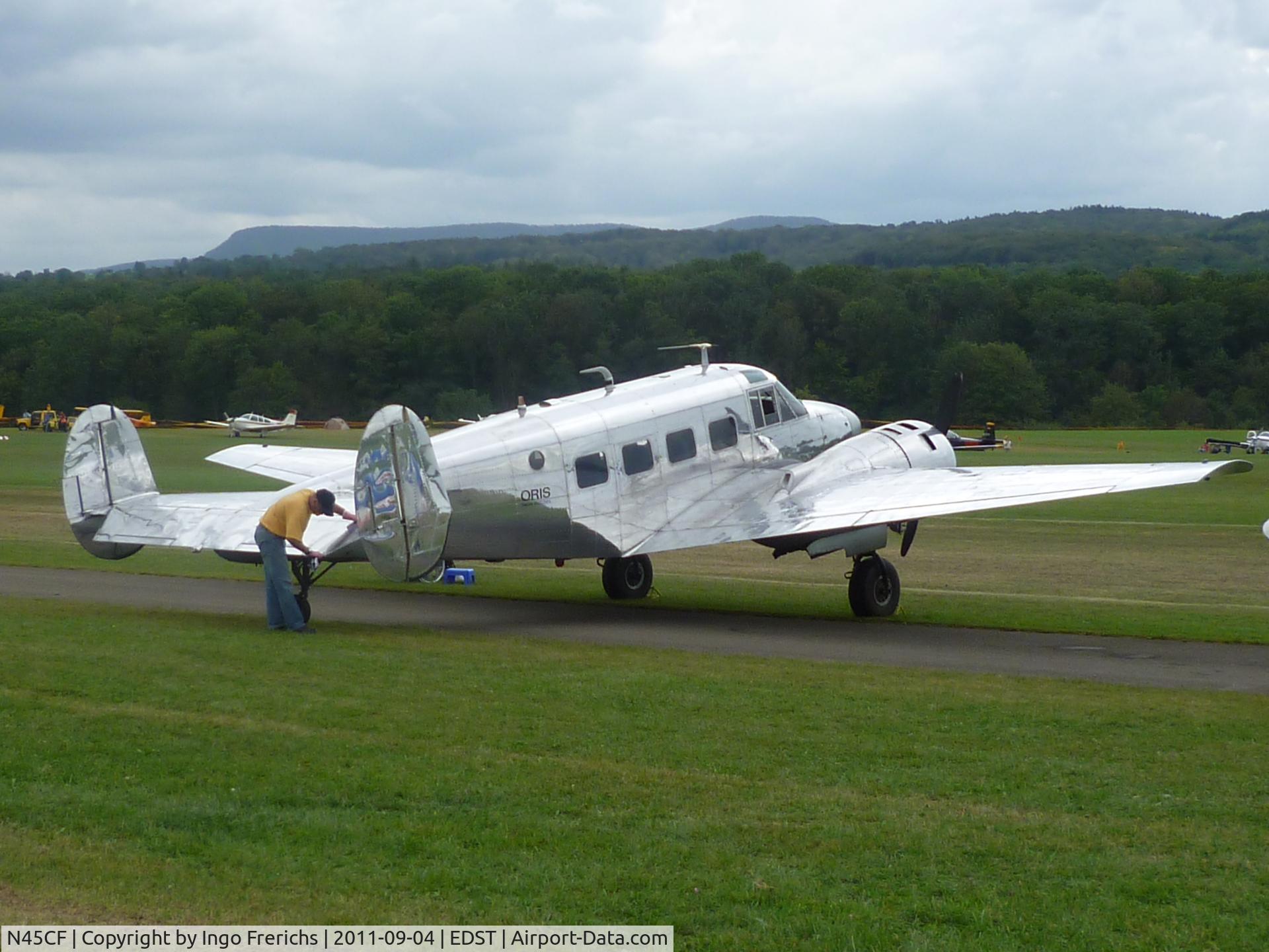 N45CF, 1959 Beech G18S C/N BA-466, The Beech G18S N45CF at Hahnweide Airfield (EDST) near Kirchheim/Teck in Germany during the 2011 Oldtimer-Meeting.