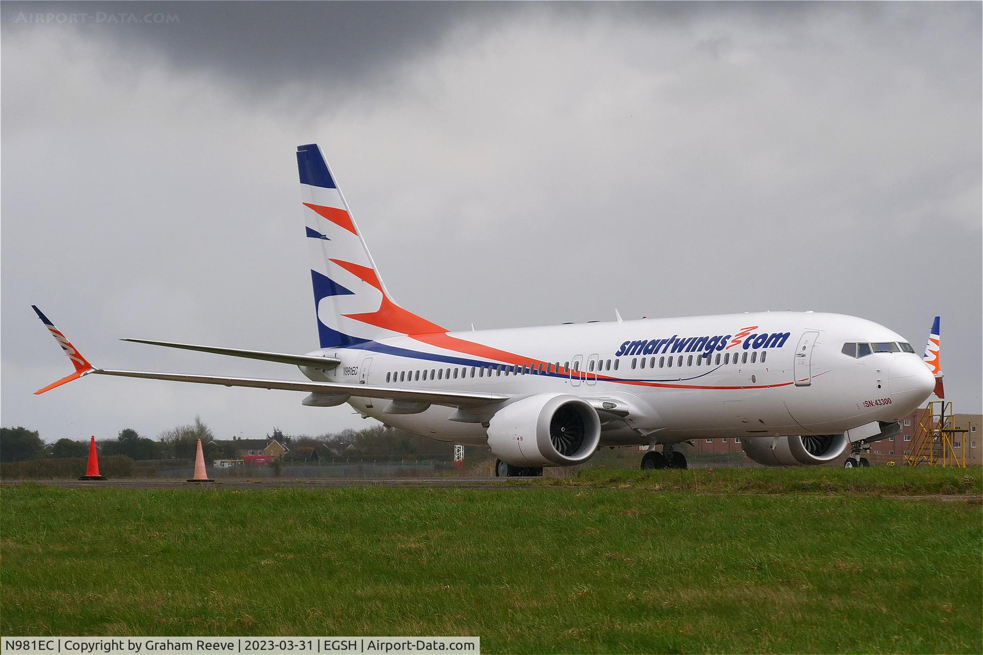 N981EC, 2019 Boeing 737-8 MAX C/N 43300, Parked at Norwich.