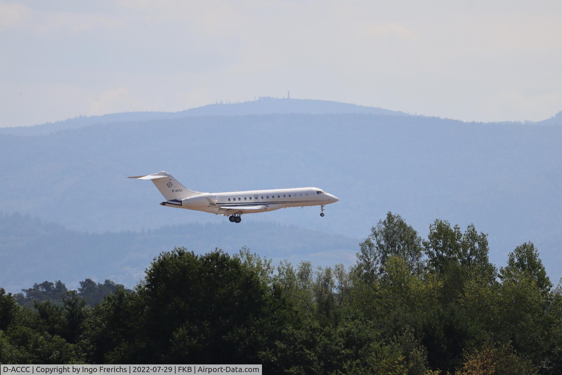 D-ACCC, Bombardier BD-700-1A10 Global Express XRS C/N 9348, Approaching Karlsruhe/Baden-Baden Airport (FKB/EDSB) on runway 21.