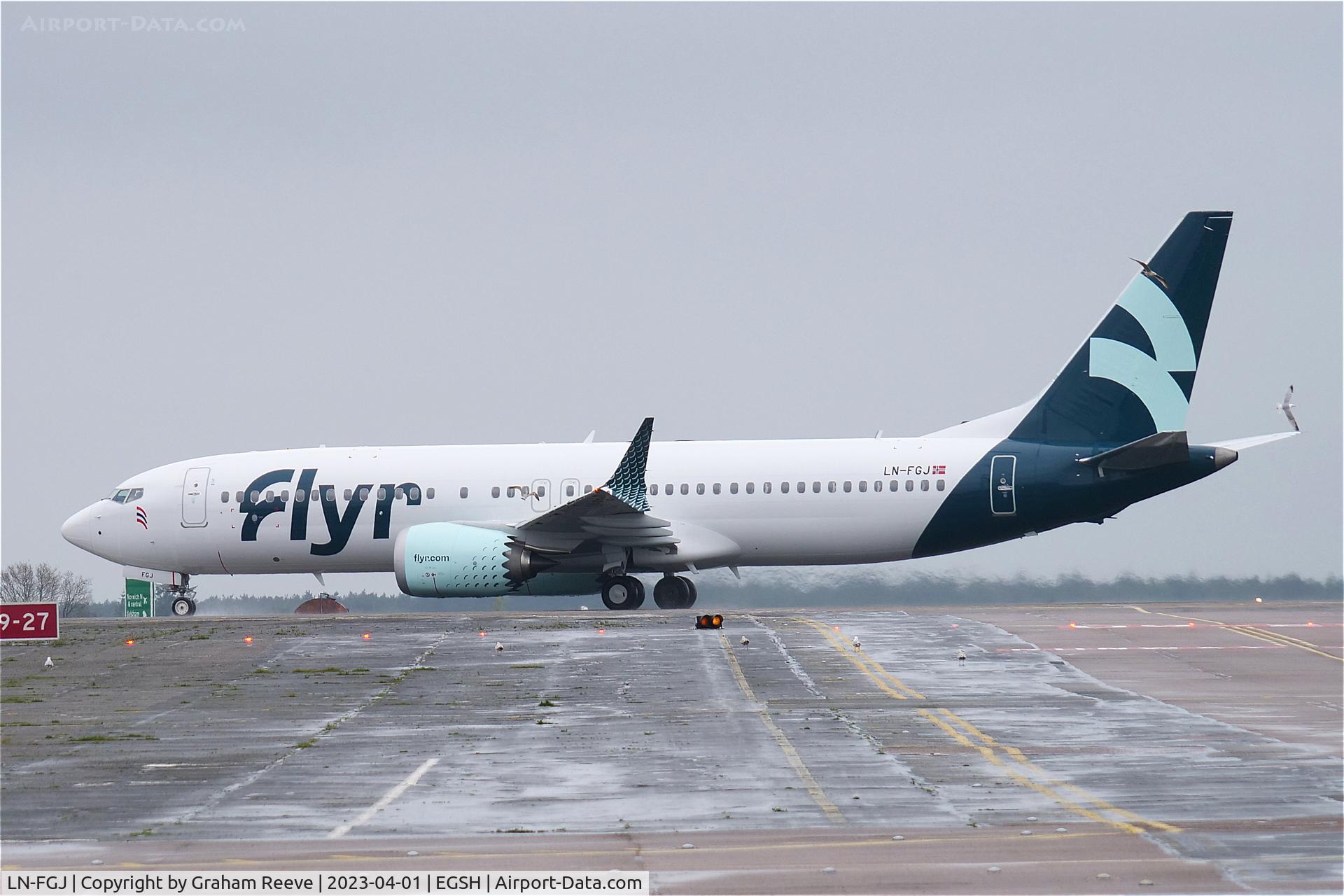 LN-FGJ, 2022 Boeing 737-8 MAX C/N 65903, Just landed at Norwich.