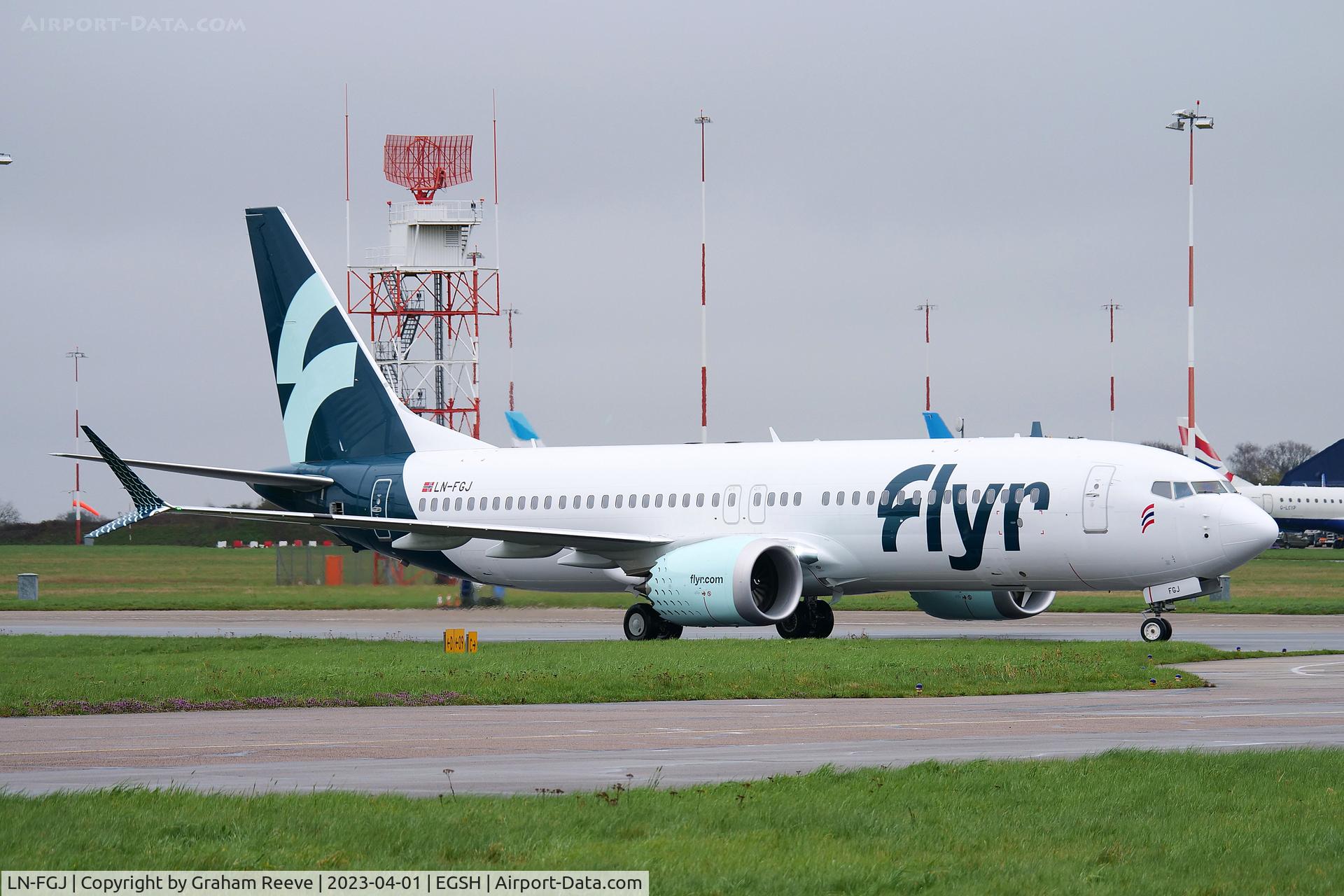 LN-FGJ, 2022 Boeing 737-8 MAX C/N 65903, Just landed at Norwich.