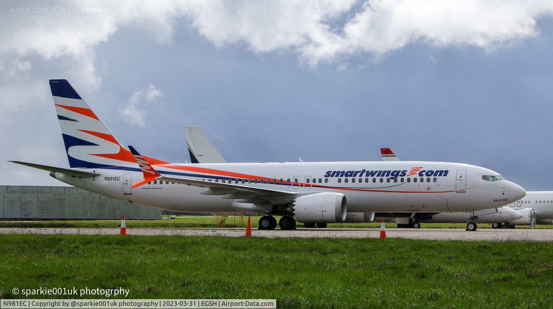 N981EC, 2019 Boeing 737-8 MAX C/N 43300, Seen stored at Norwich