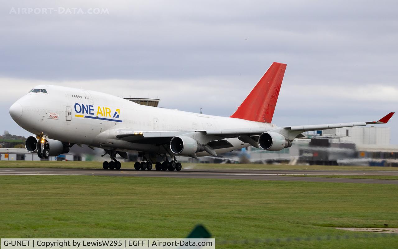 G-UNET, 1991 Boeing 747-433SF C/N 25075, Departing EGFF/CWL on a training flight to EINN/SNN.