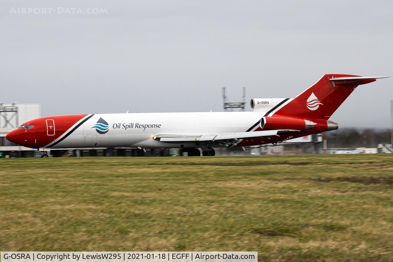 G-OSRA, 1984 Boeing 727-2S2F C/N 22938, G-OSRA rolling along RWY30 at EGFF/CWL/
