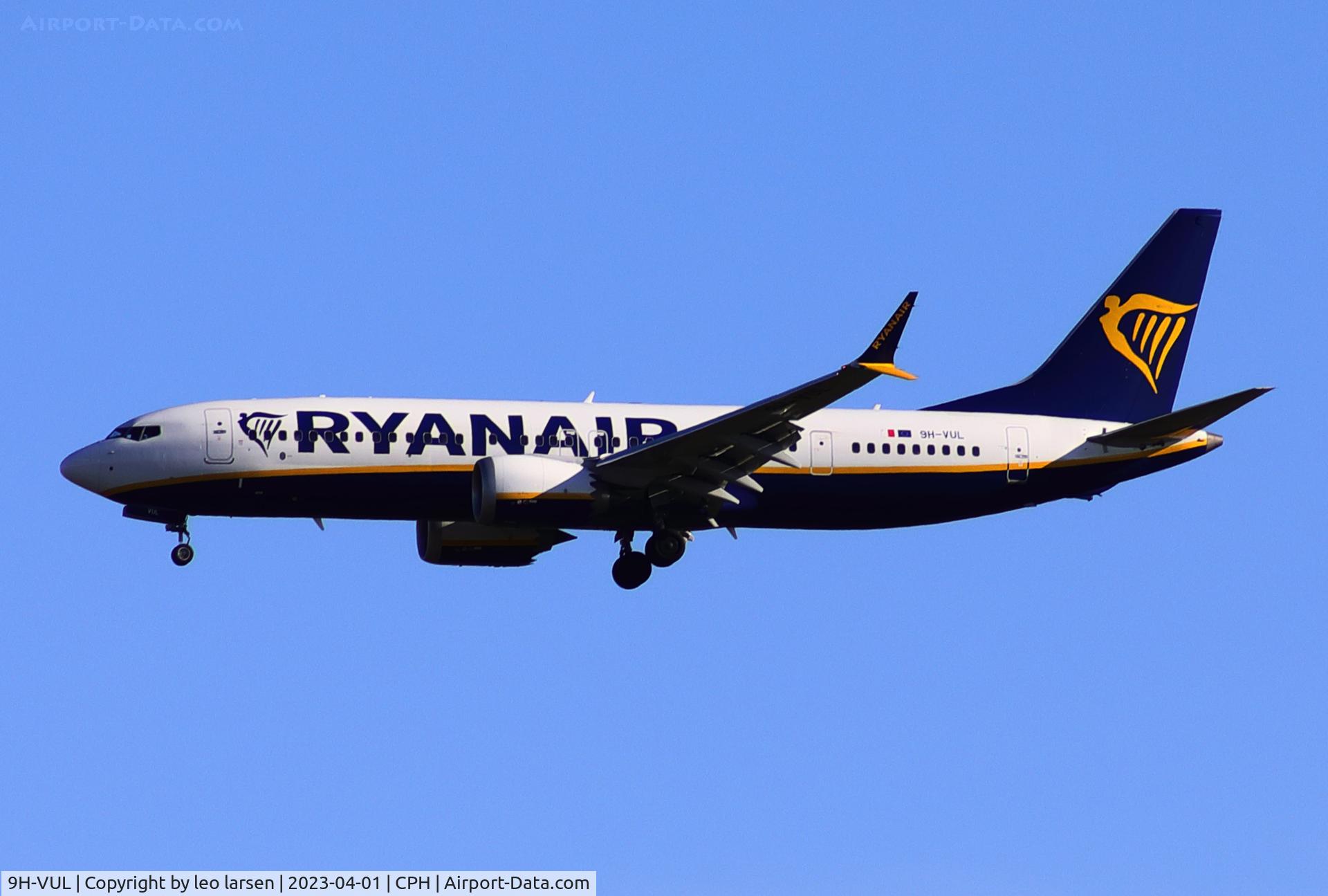 9H-VUL, 2021 Boeing 737-8-200 MAX C/N 62332, Copenhagen 1.4.2023 app to R-04R