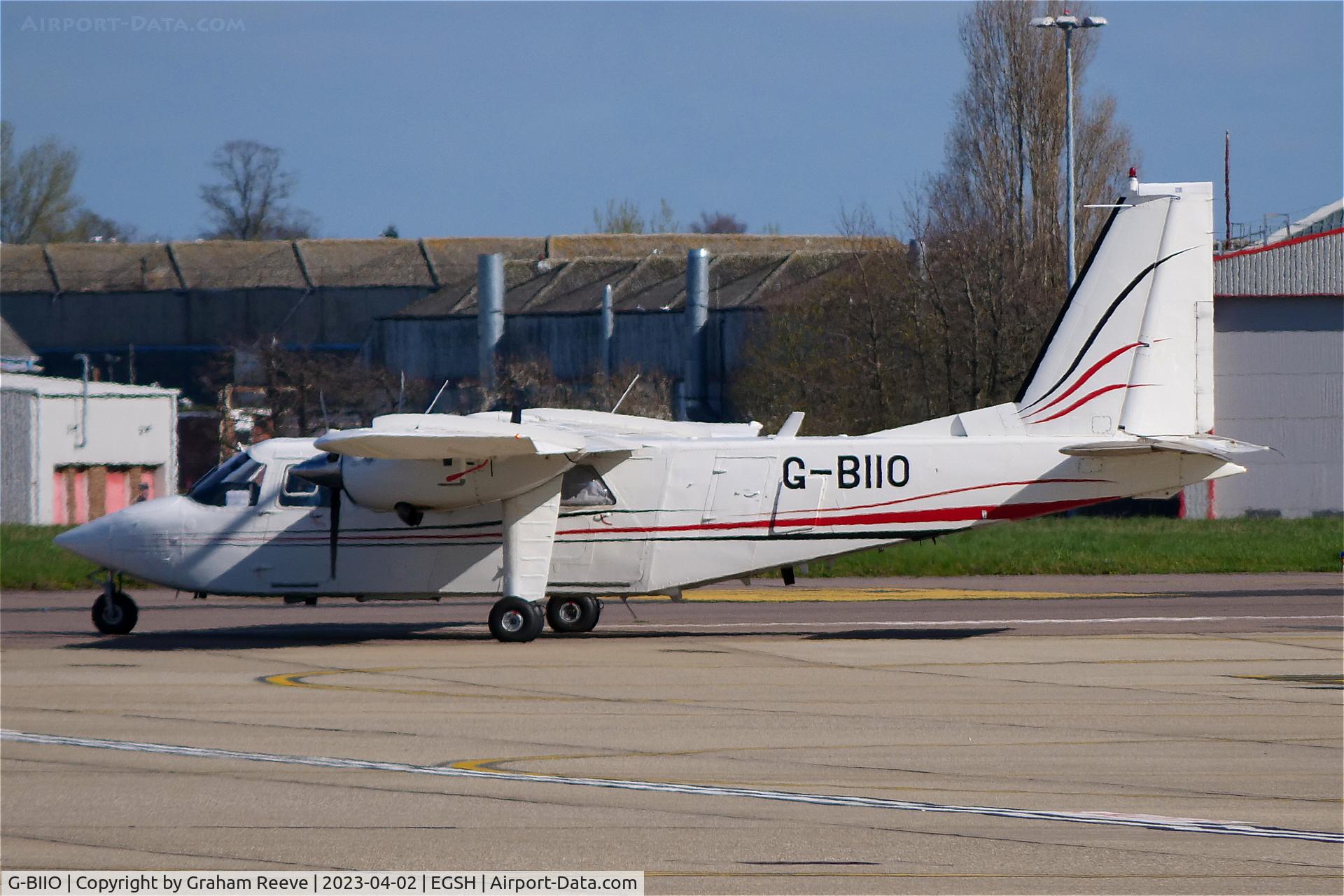 G-BIIO, 1981 Pilatus Britten-Norman BN-2T Islander C/N 2102, Departing from Norwich.
