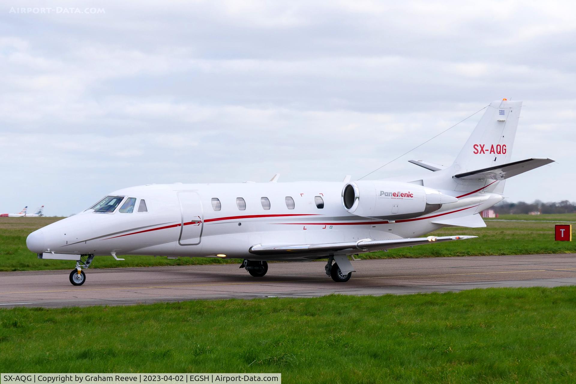 SX-AQG, 2004 Cessna 560XL Citation XLS C/N 560-5529, Just landed at Norwich.