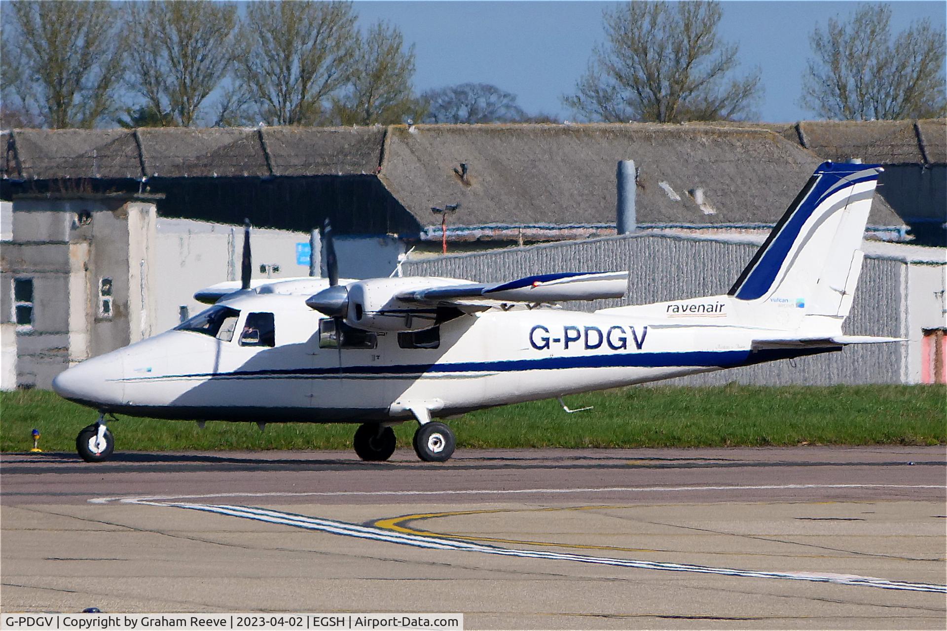 G-PDGV, 2015 Vulcanair P-68TC Observer C/N 485-52-TC, Departing from Norwich.