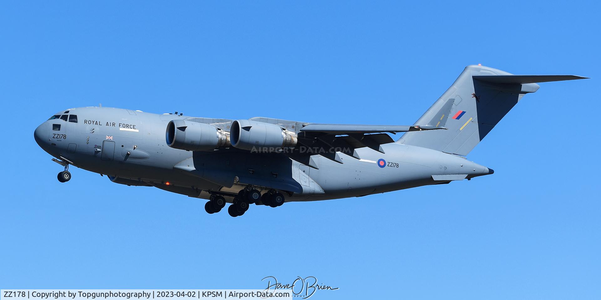 ZZ178, 2012 Boeing C-17A Globemaster III C/N F-245, ASCOT6650 inbound to RW34